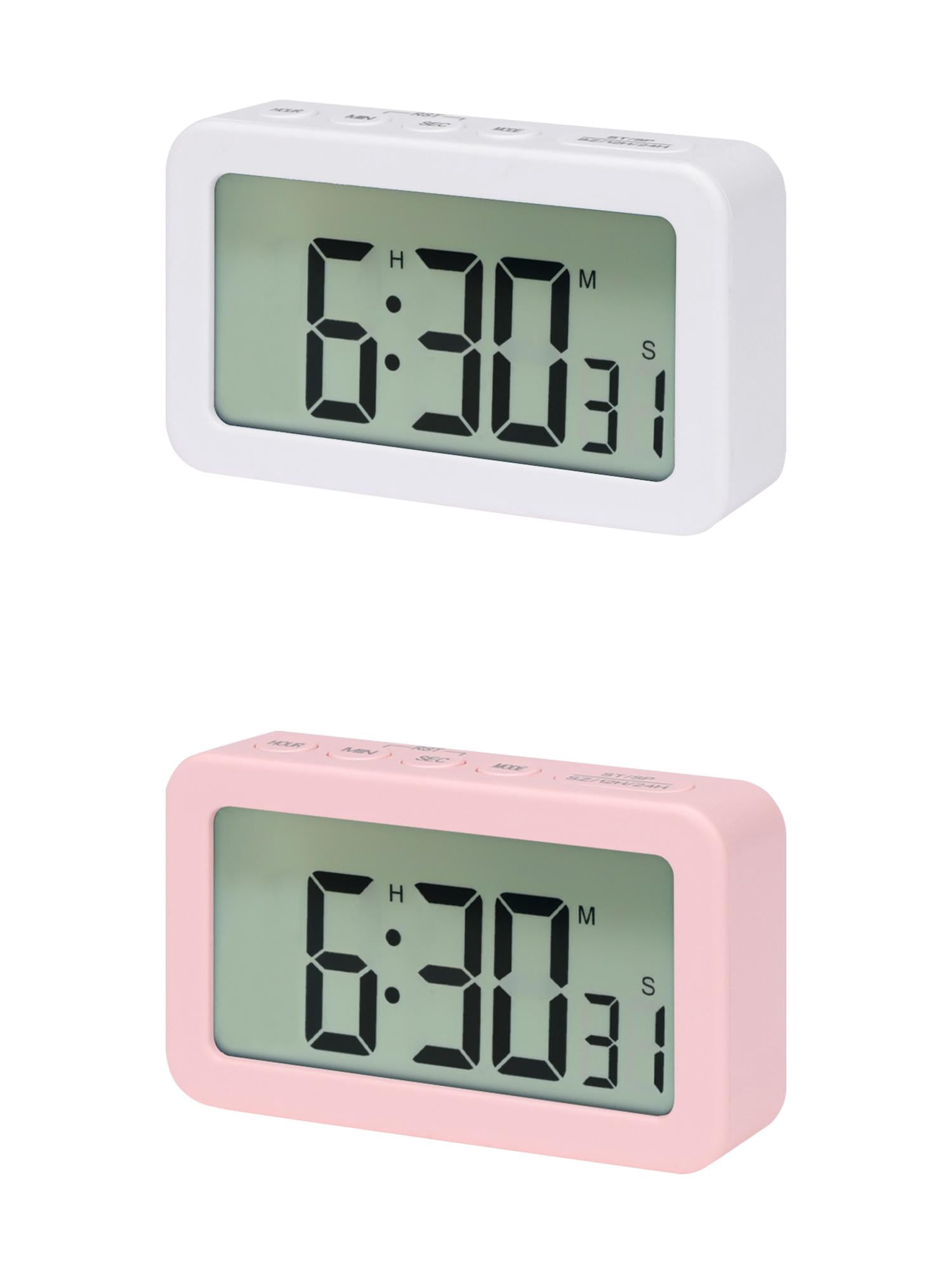 Unique Bargains 2 Pcs Small Loud Alarm Clock Battery Operated Desk Clock White White/Pink
