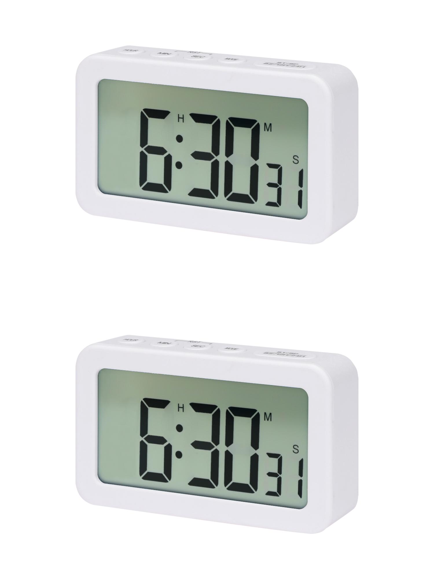 Unique Bargains 2 Pcs Small Loud Alarm Clock Battery Operated Desk Clock White White