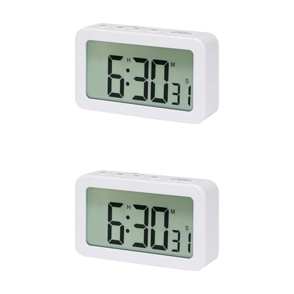 Unique Bargains 2 Pcs Small Loud Alarm Clock Battery Operated Desk Clock White White
