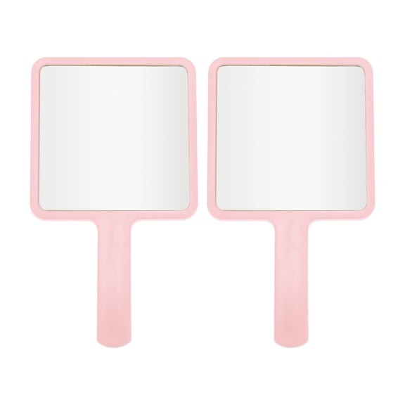 Unique Bargains 2 Pcs Small Square Handheld Mirror for Vacation Travel Light Pink Plastic Glass