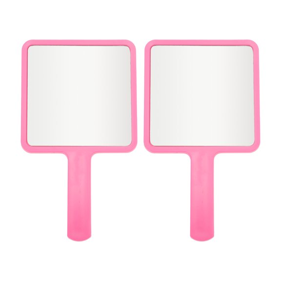 Unique Bargains 2 Pcs Small Square Handheld Mirror for Vacation Travel Rose Red Plastic Glass