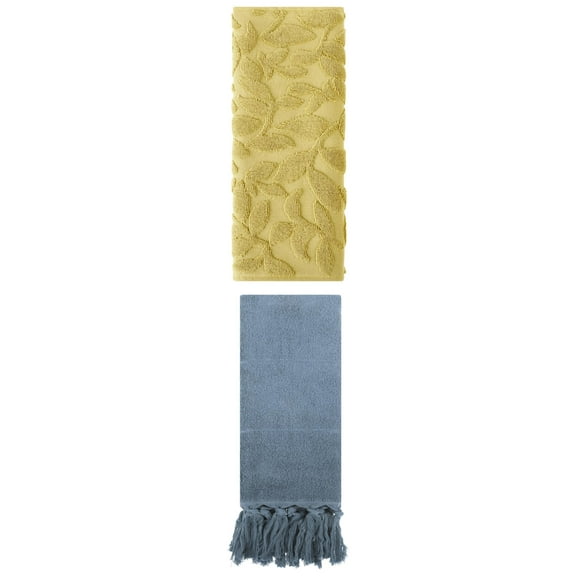 Unique Bargains 2 Pack Soft Absorbent Cotton Hand Towels with Tassels 14" x 30" Blue/Yellow