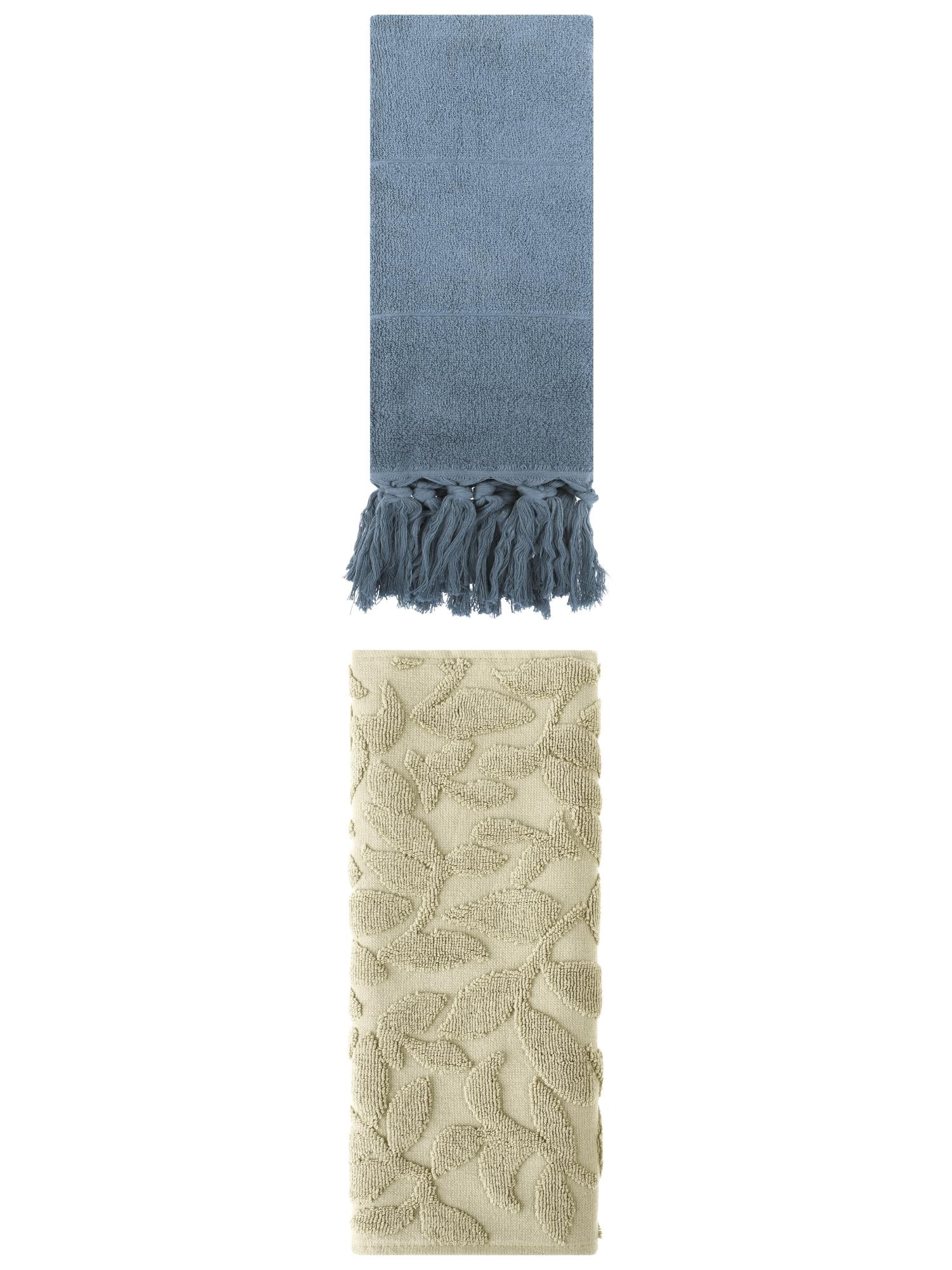 Unique Bargains 2 Pack Soft Absorbent Cotton Hand Towels with Tassels 14" x 30" Blue/Green