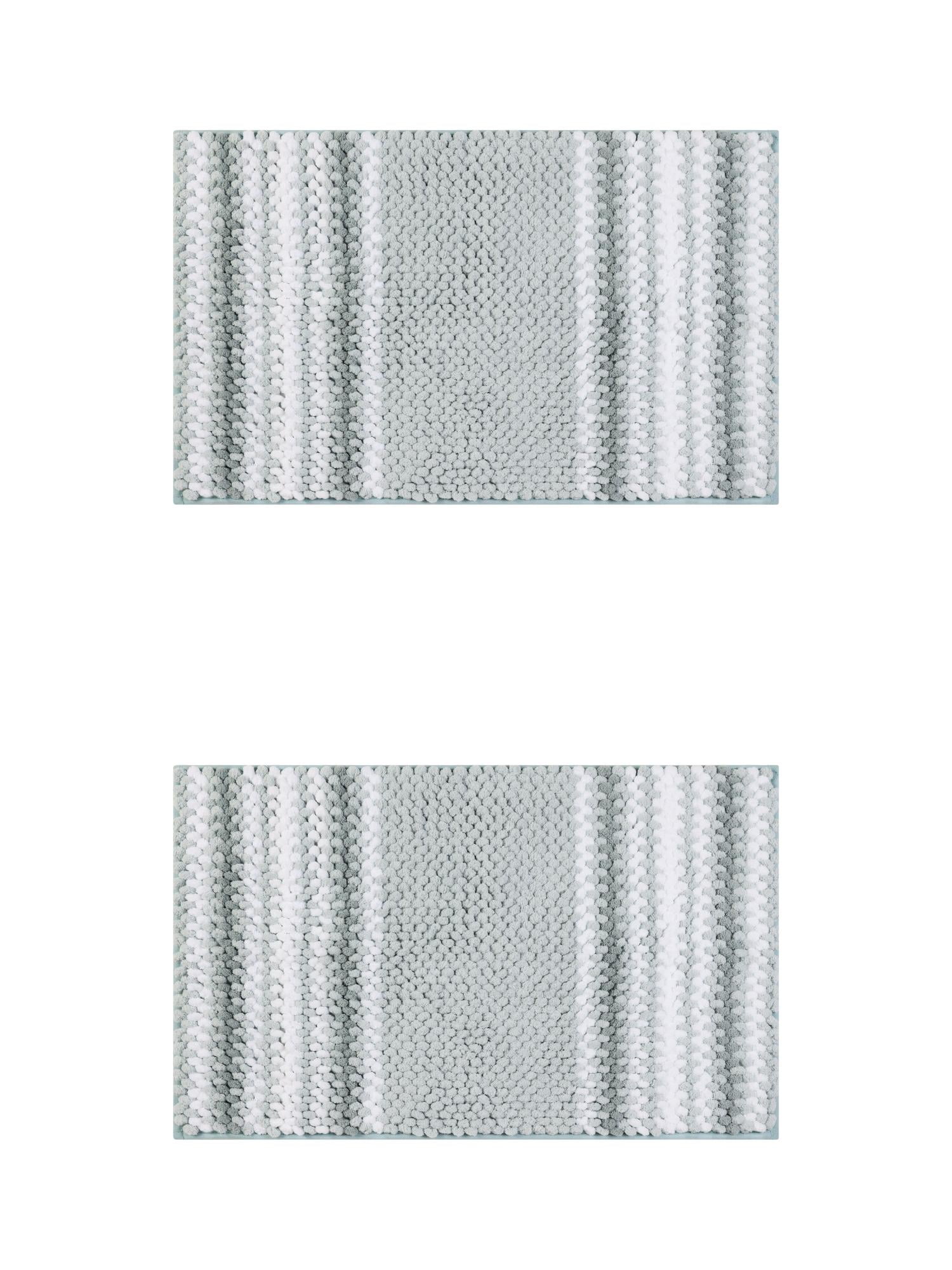 Unique Bargains 2 Pcs Soft Absorbent Fluffy Chenille Bath Mats Striped Non Slip Rugs Green Blue 20" x 32"