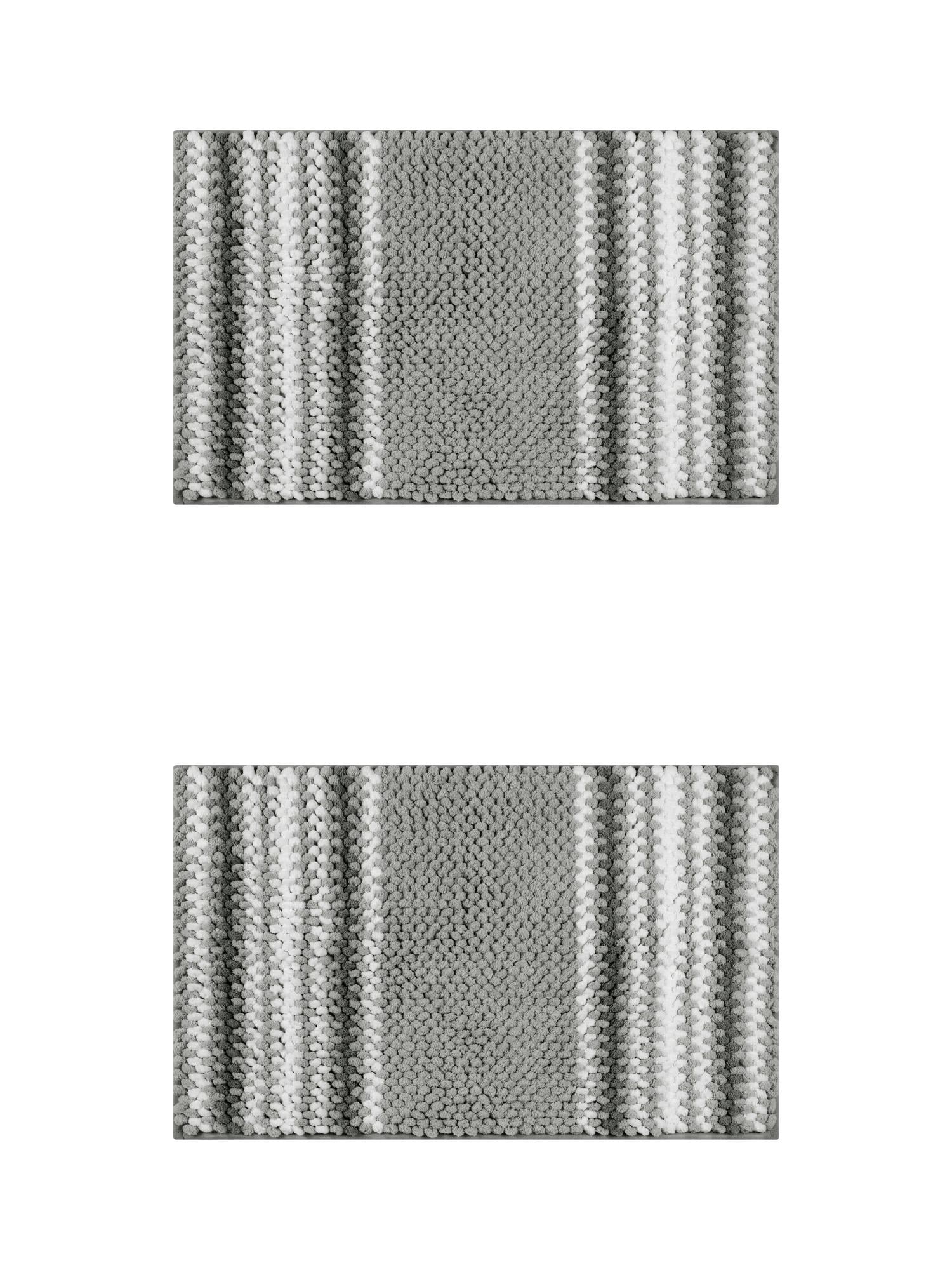Unique Bargains 2 Pcs Soft Absorbent Fluffy Chenille Bath Mats Striped Non Slip Rugs Grey 20" x 32"