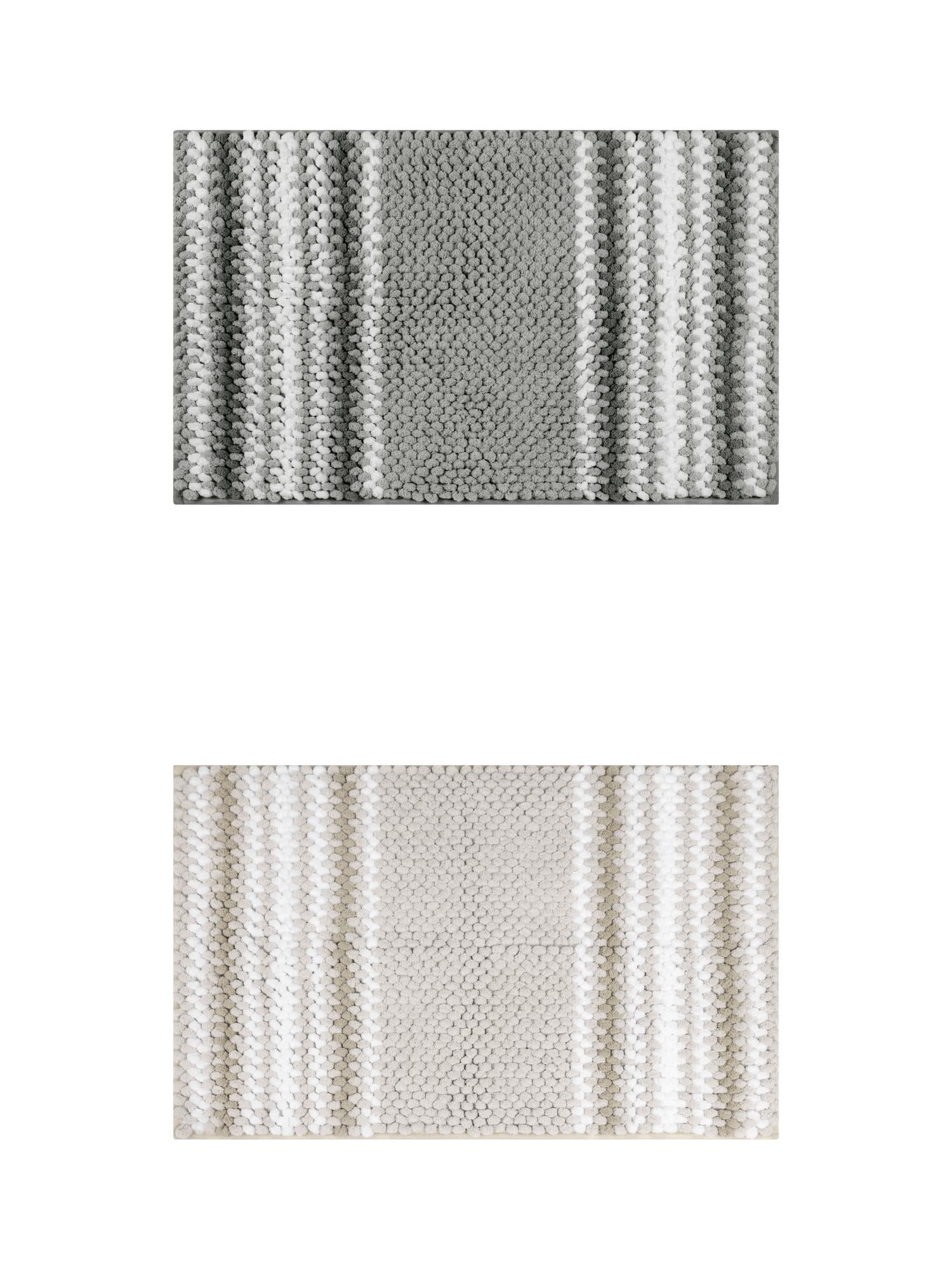 Unique Bargains 2 Pcs Soft Absorbent Fluffy Chenille Bath Mats Striped Non Slip Rugs Grey/Khaki 20" x 32"