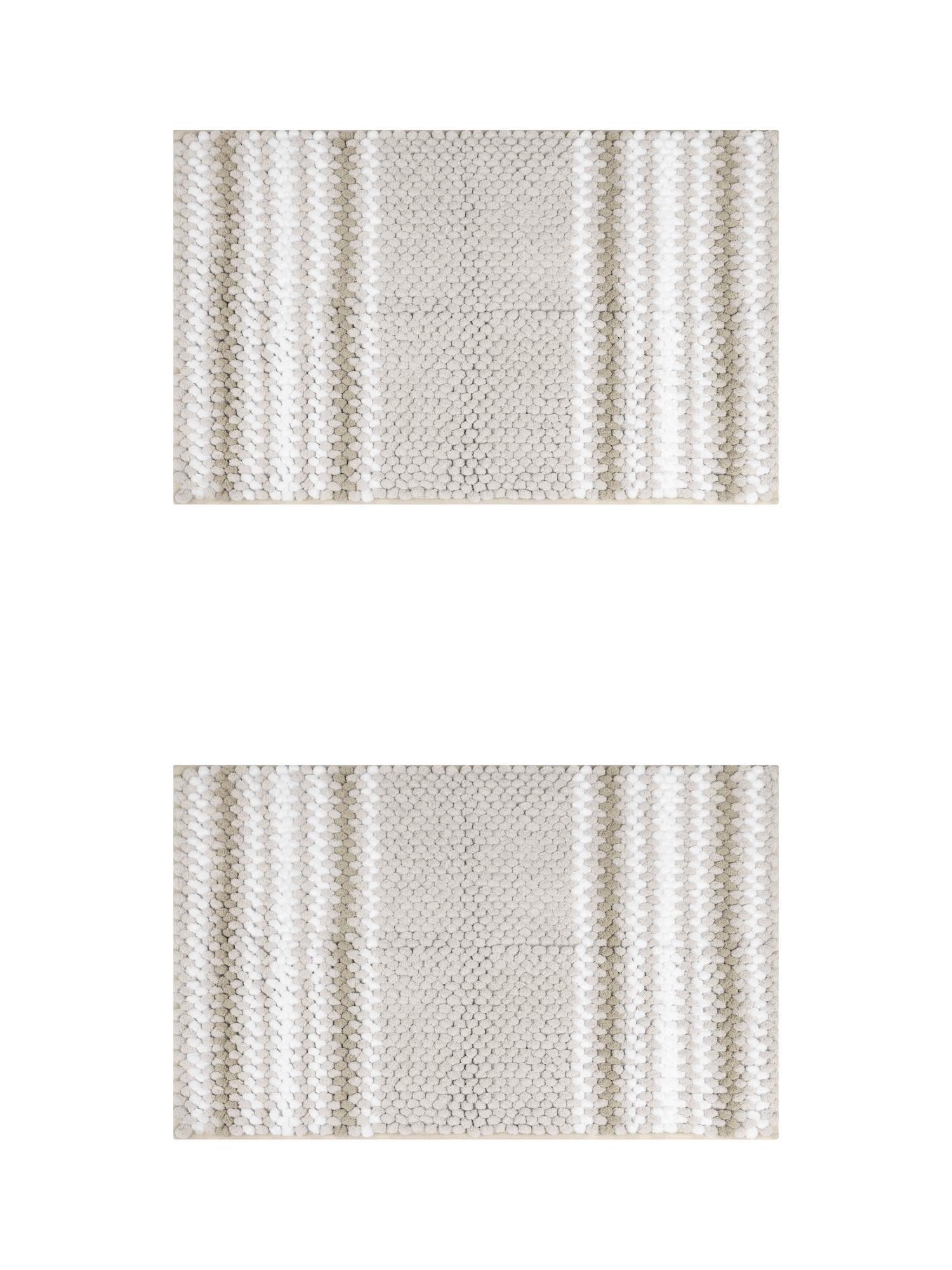 Unique Bargains 2 Pcs Soft Absorbent Fluffy Chenille Bath Mats Striped Non Slip Rugs Khaki 20" x 32"