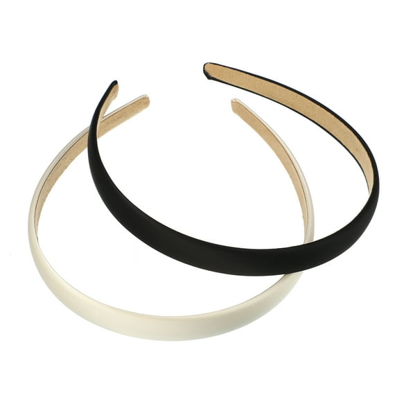 Unique Bargains 2 Pcs Solid Simple Satin Headbands Fashion Anti Slip Hair Accessories for Women White Black 0.63" Wide