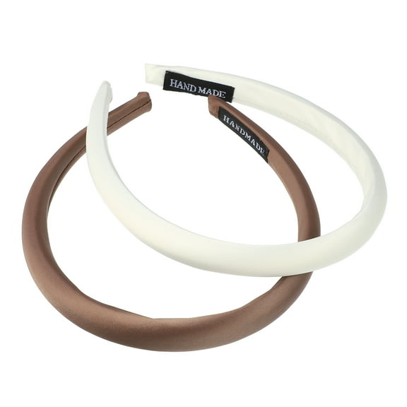 Unique Bargains 2 Pcs Solid Simple Silk Headbands Fashion Hair Accessories for Women White Light Coffee 0.59" Wide