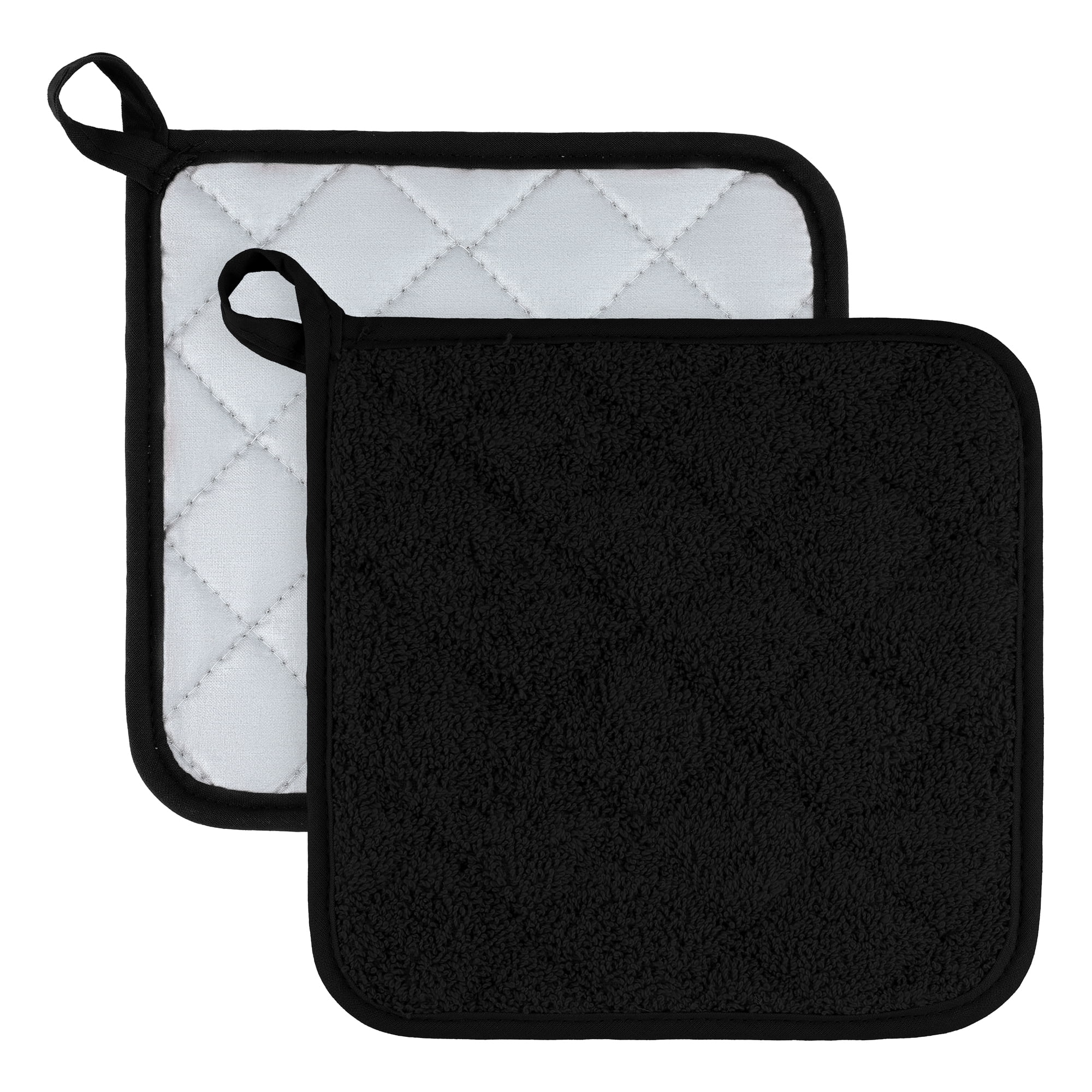 Unique Bargains 2 Pcs Square Pot Holders Heat Resistant Non Slip Pads Black 7.1"x7.1"