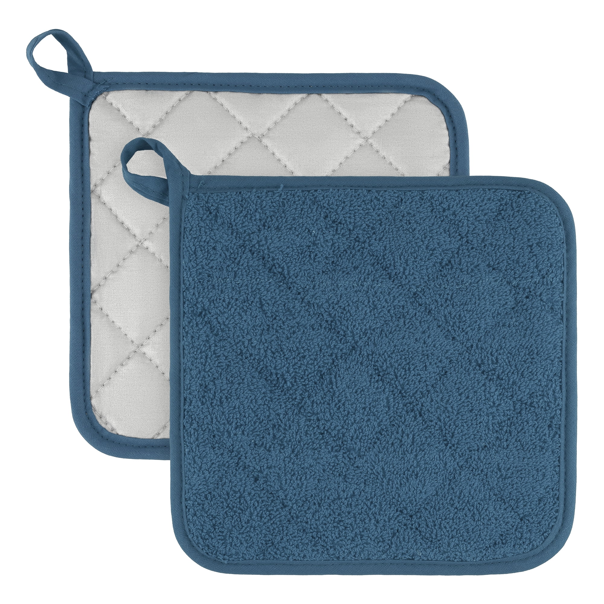 Unique Bargains 2 Pcs Square Pot Holders Heat Resistant Non Slip Pads Blue 7.1"x7.1"