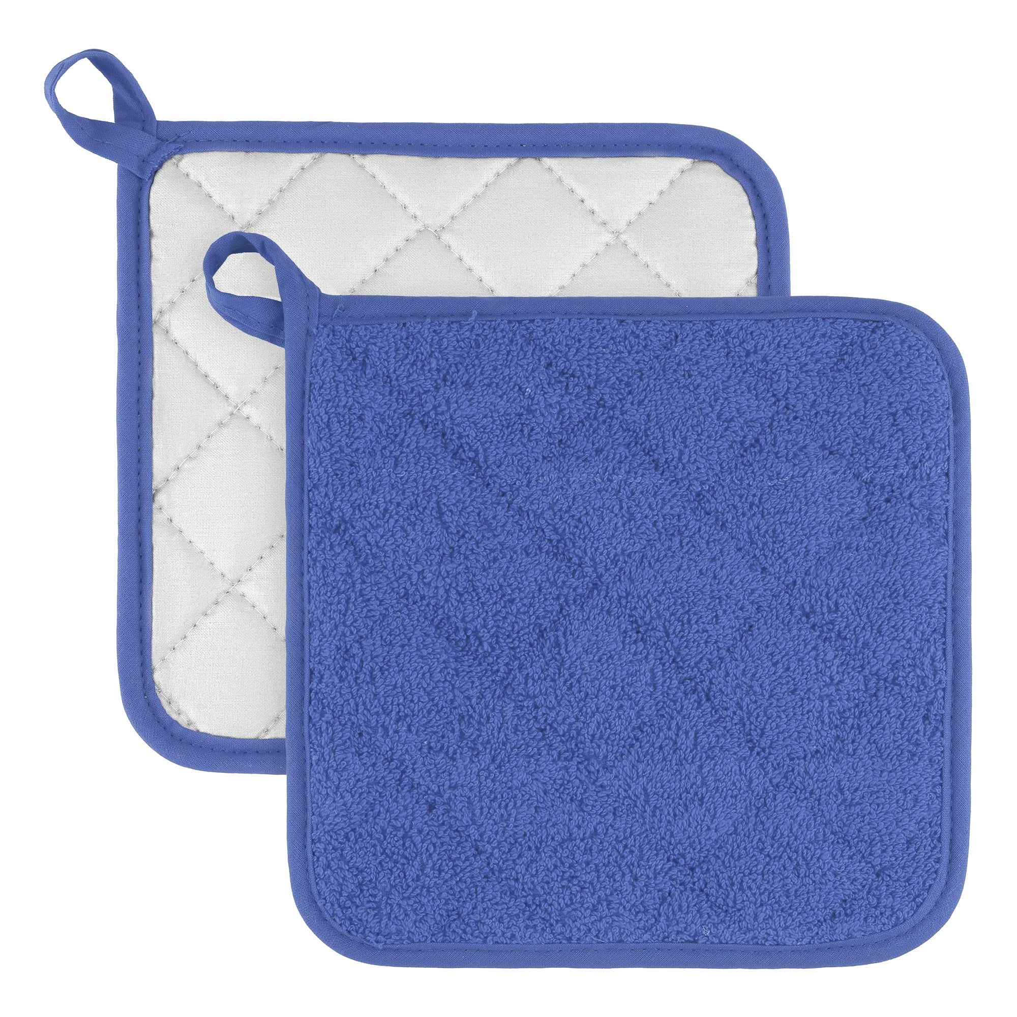 Unique Bargains 2 Pcs Square Pot Holders Heat Resistant Non Slip Pads Blue B 7.1"x7.1"