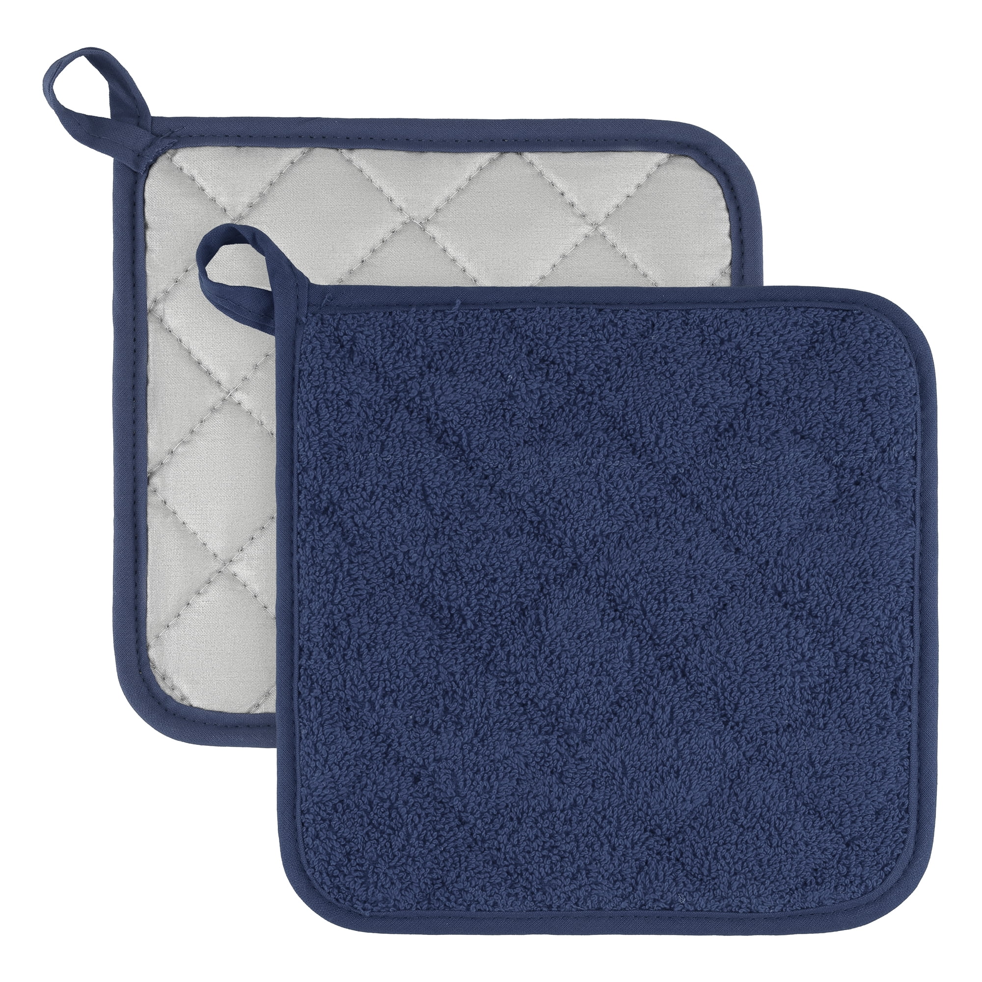 Unique Bargains 2 Pcs Square Pot Holders Heat Resistant Non Slip Pads Dark Blue 7.1"x7.1"