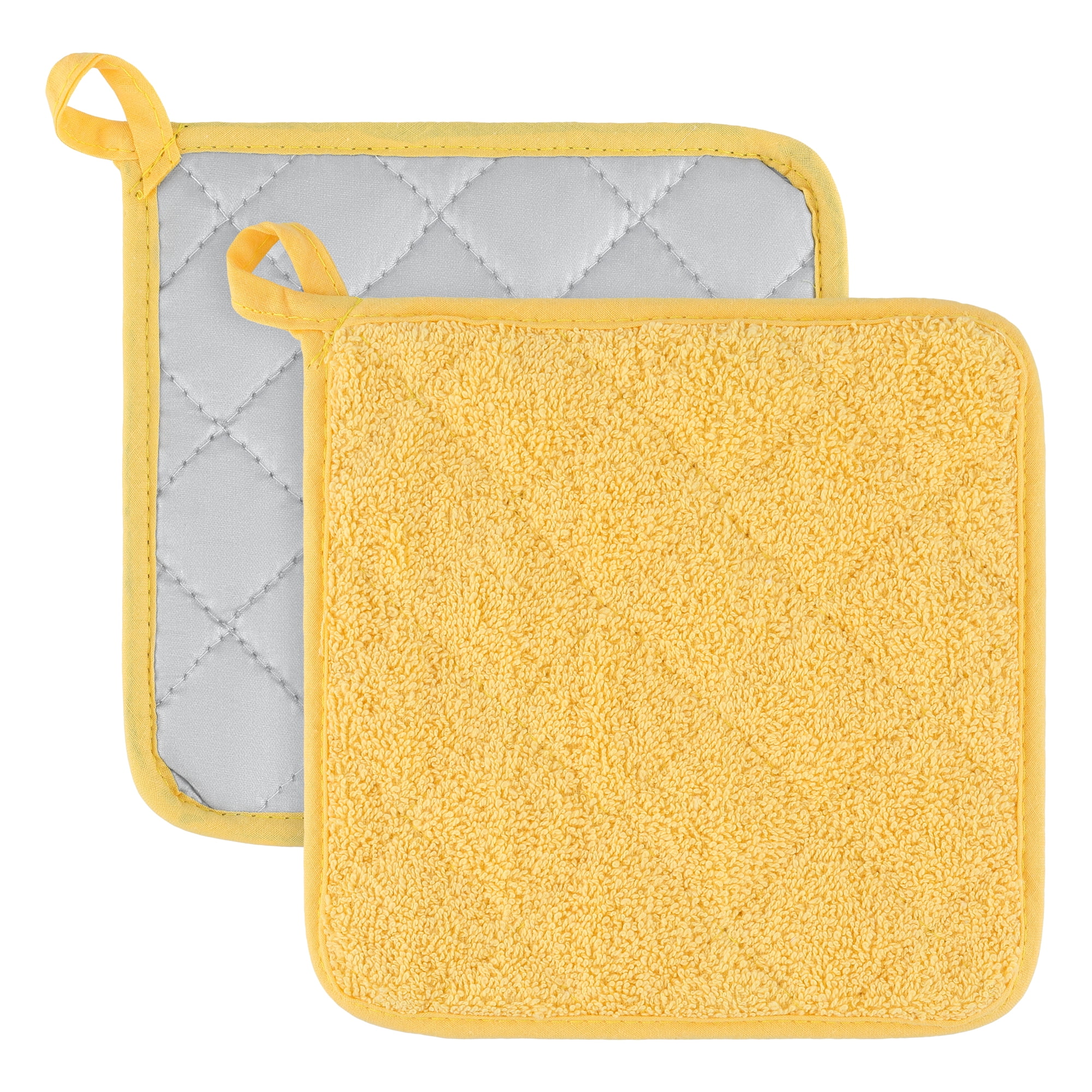 Unique Bargains 2 Pcs Square Pot Holders Heat Resistant Non Slip Pads Yellow 7.1"x7.1"