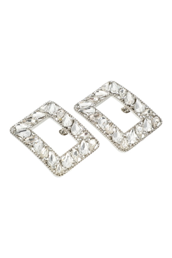 2 Pcs Square Rhinestone Wedding Shoe Clips Shoes Decoration for Women Silver Tone