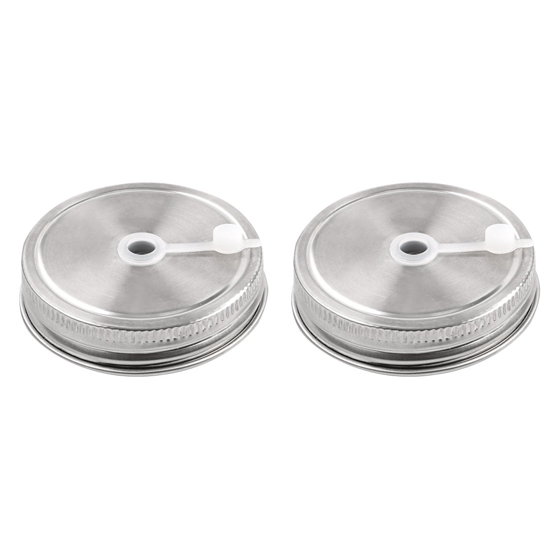 Unique Bargains 2 Pcs Stainless Steel Mason Jar Lids with Straw Hole for Drinking