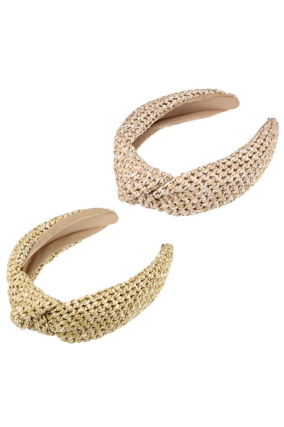 2 Pcs Straw Rattan Sponge Headband Bohemian Style Knotted Hair Hoop for Women and s Khaki Pink
