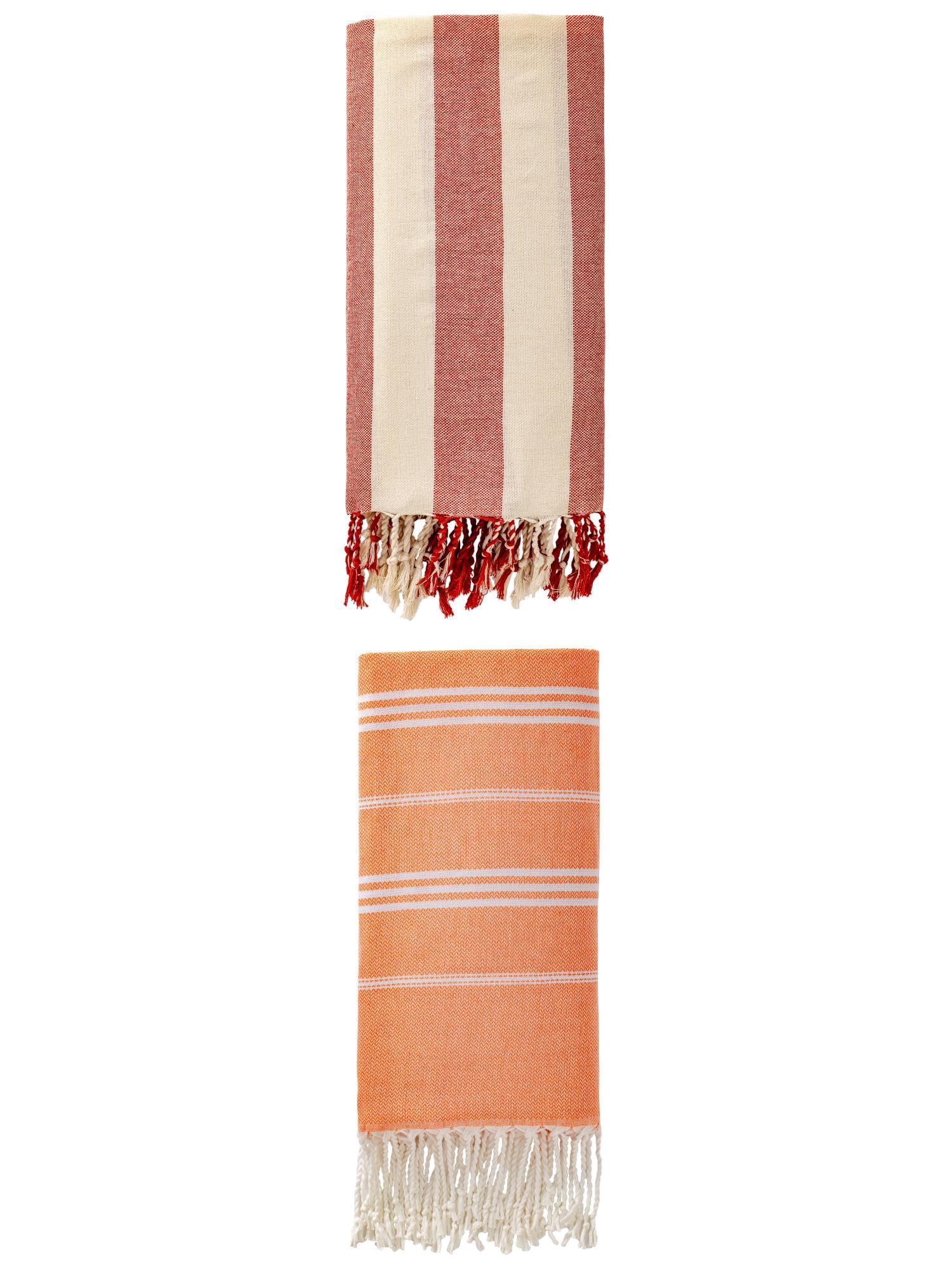 Unique Bargains 2 Pcs Stripe Turkish Quick Dry Beach Towel Orange/Rose Red 71"x35"/71"x40"