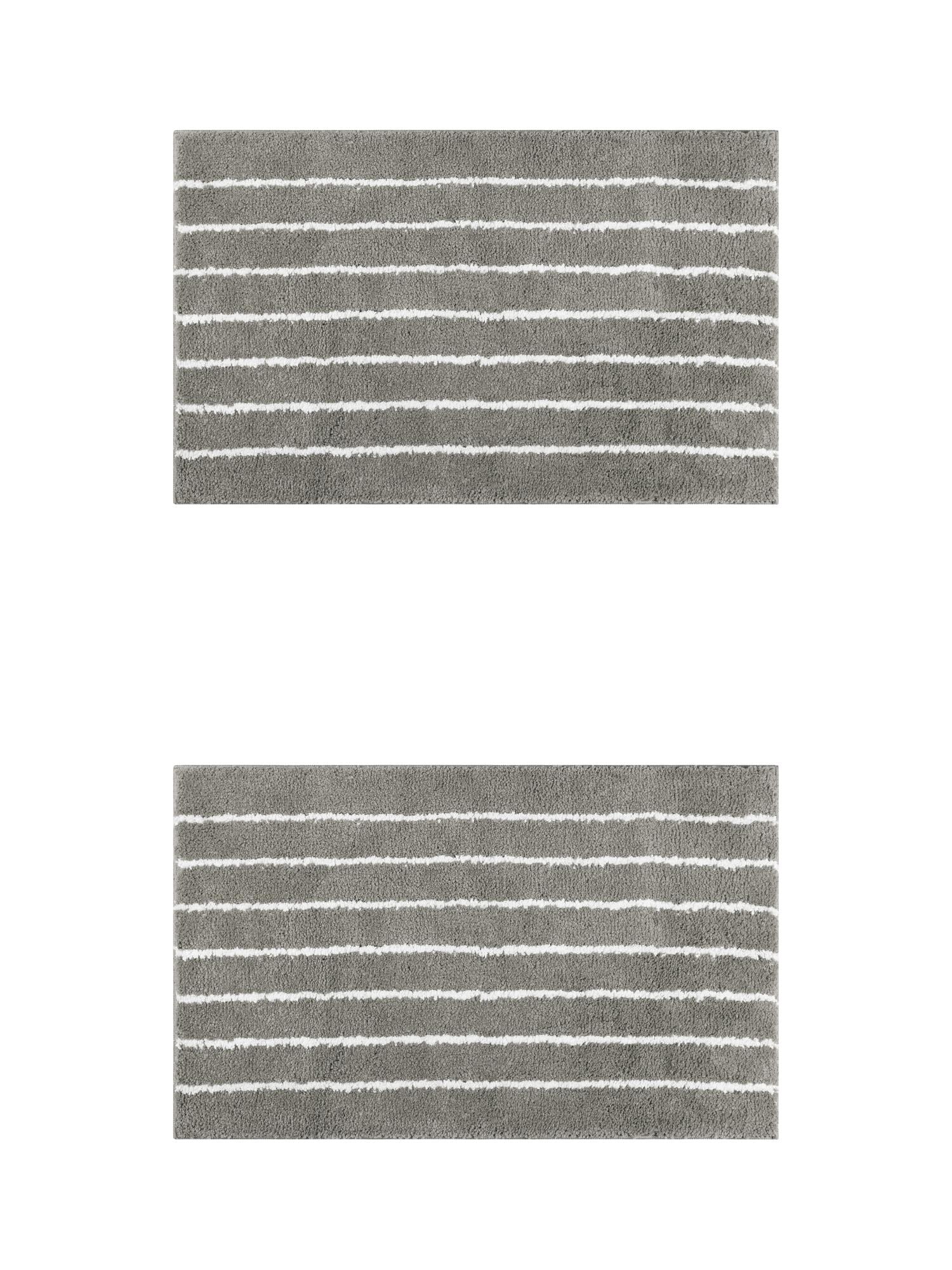 Unique Bargains 2 Pcs Striped Bathroom Rugs Mats Non-Slip Fluffy Bath Carpet Dark Grey 16" x 24"