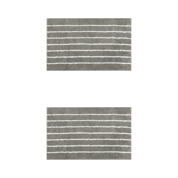 Unique Bargains 2 Pcs Striped Bathroom Rugs Mats Non-Slip Fluffy Bath Carpet Dark Grey 16" x 24"