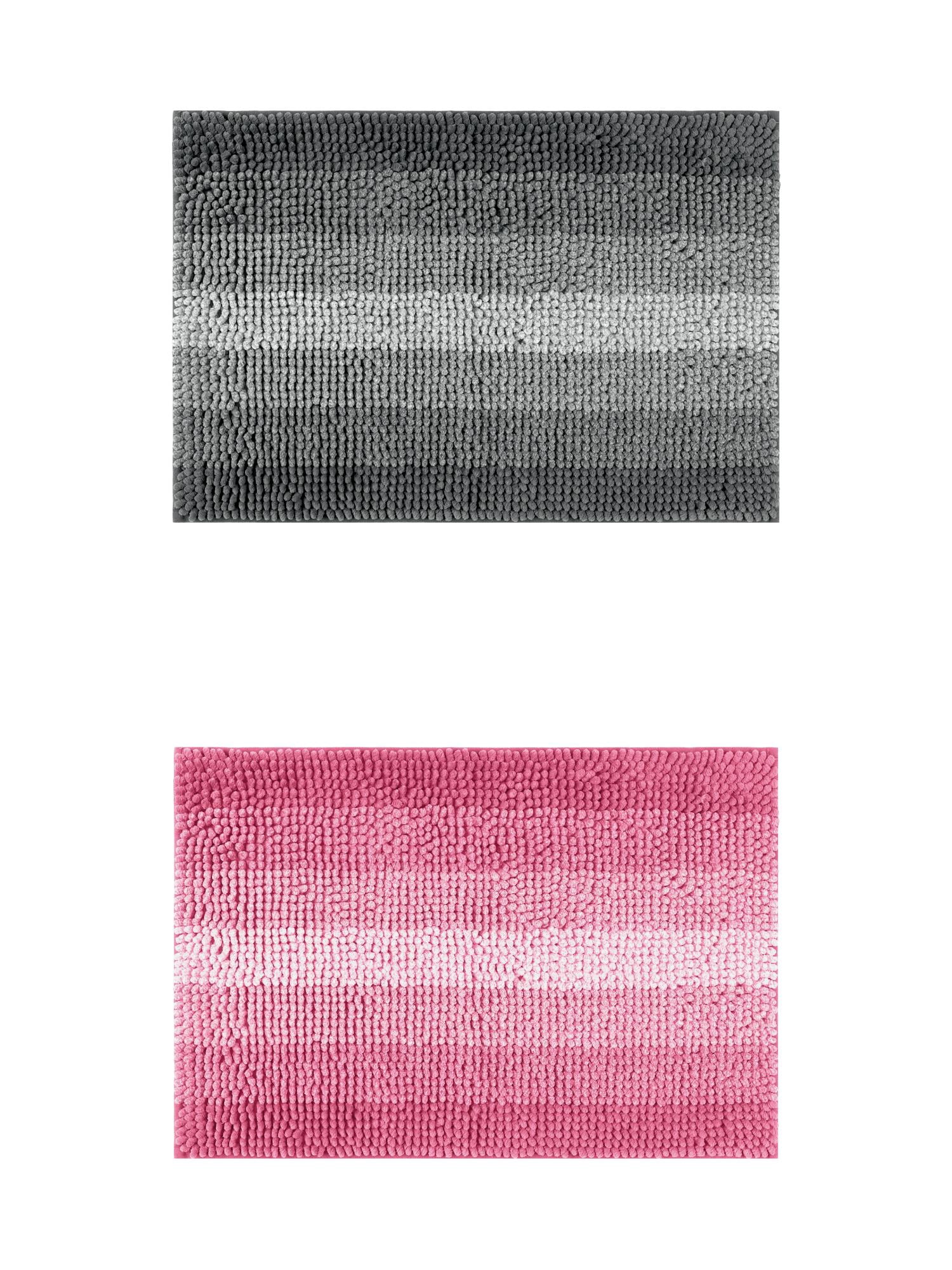 Unique Bargains 2 Pcs Striped Mats Non-Slip Bath Carpet Black/Pink 16" x 24"