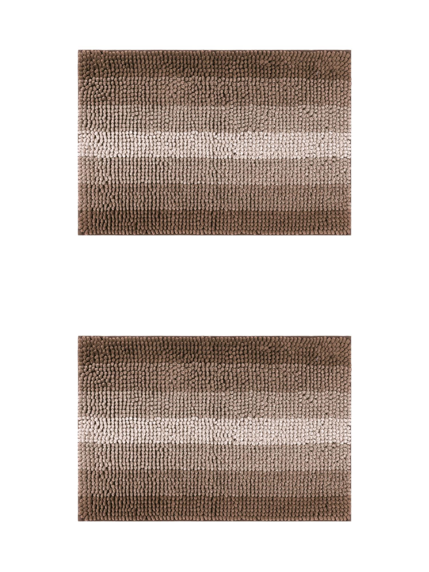 Unique Bargains 2 Pcs Striped Mats Non-Slip Bath Carpet Coffee 16" x 24"/20" x 32"
