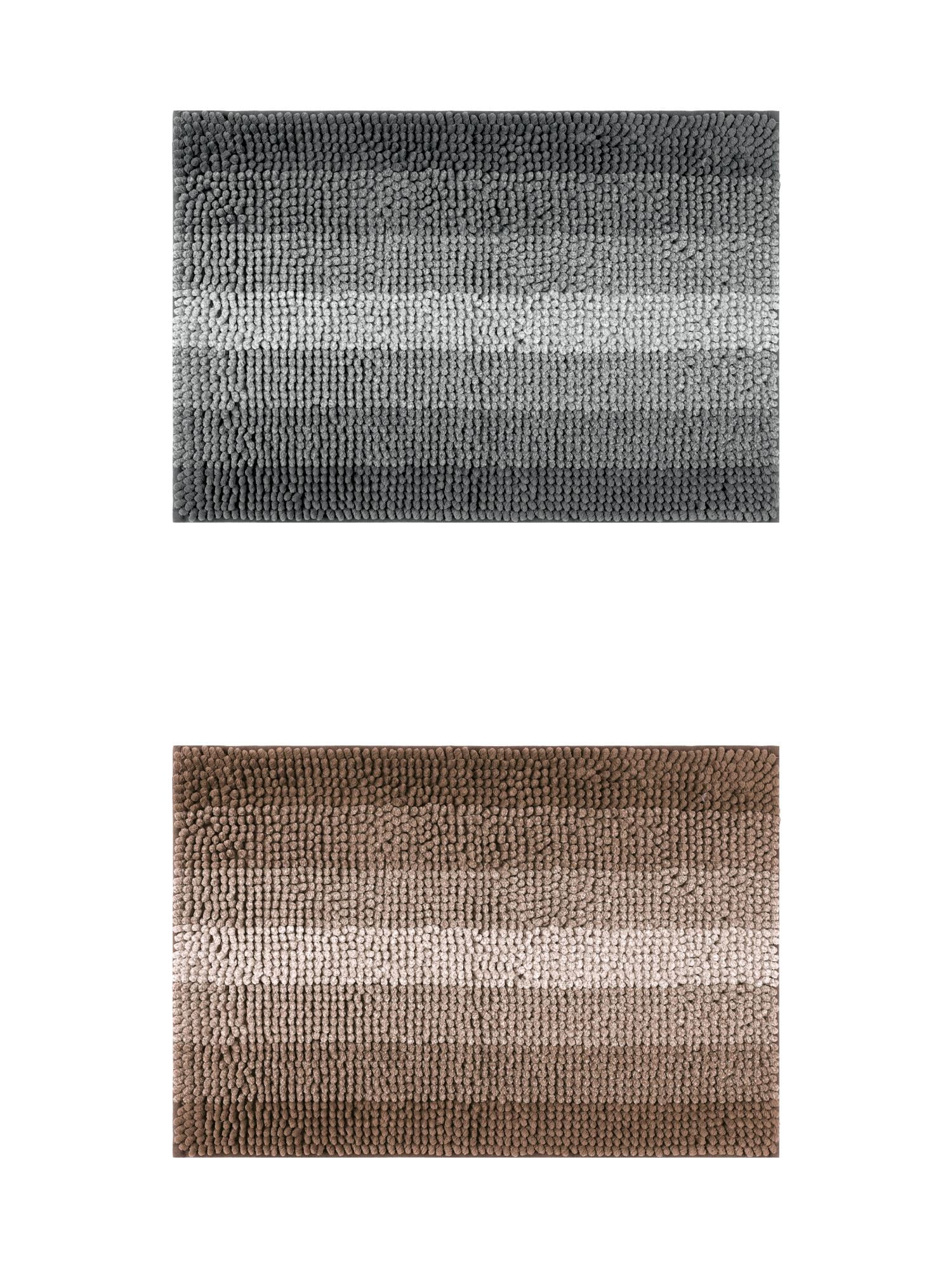 Unique Bargains 2 Pcs Striped Mats Non-Slip Bath Carpet Coffee/Black 16" x 24"