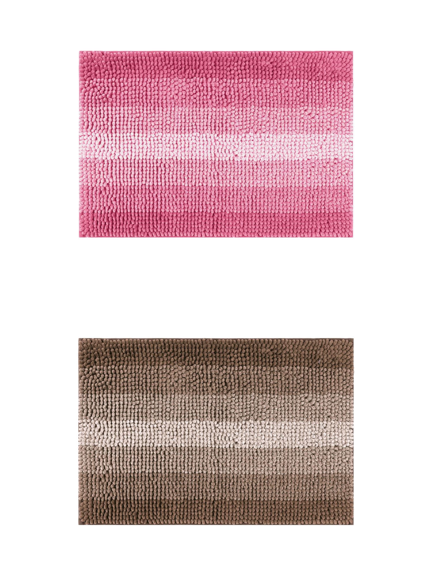 Unique Bargains 2 Pcs Striped Mats Non-Slip Bath Carpet Coffee/Pink 16" x 24"