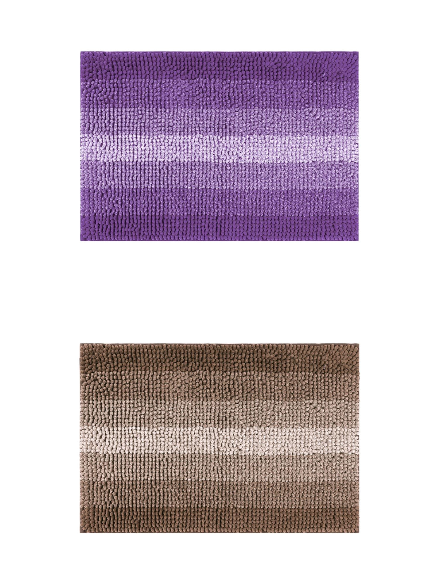 Unique Bargains 2 Pcs Striped Mats Non-Slip Bath Carpet Coffee/Purple 20" x 32"