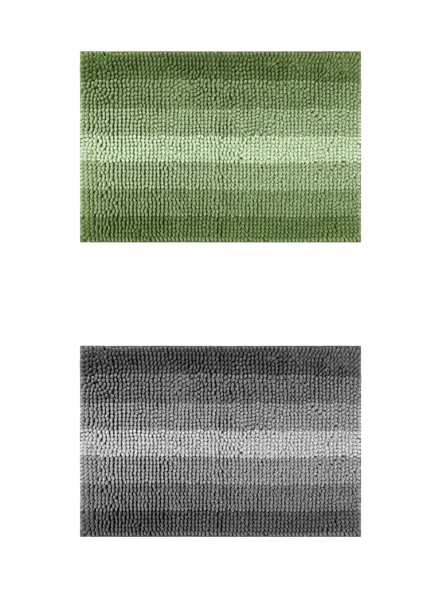 Unique Bargains 2 Pcs Striped Mats Non-Slip Bath Carpet Green/Black 16" x 24"