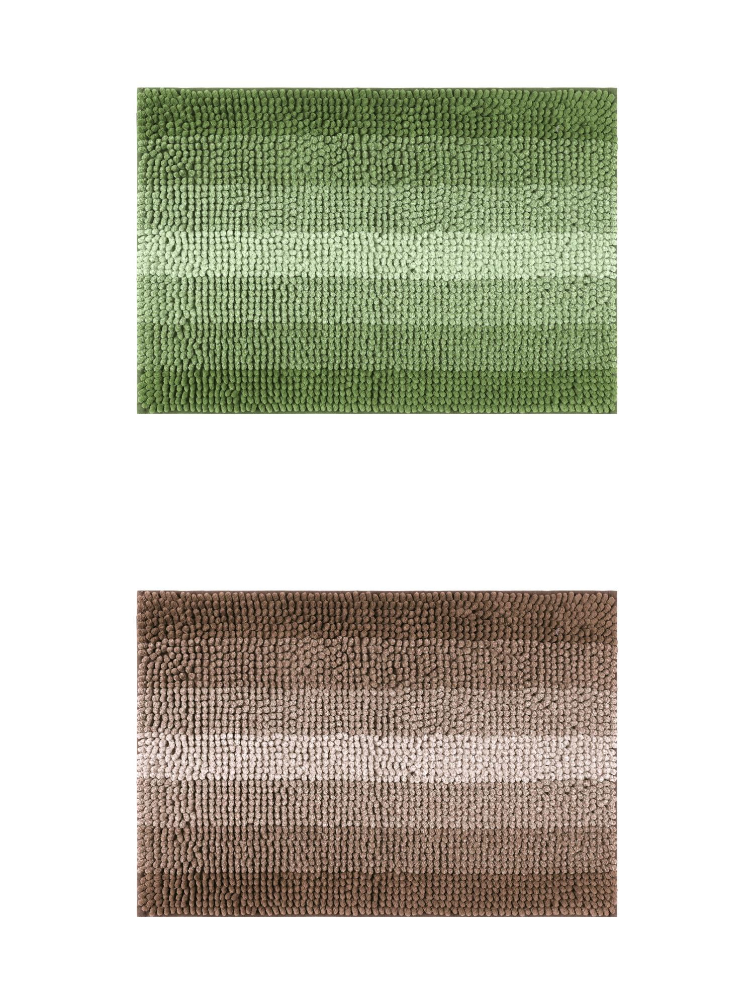 Unique Bargains 2 Pcs Striped Mats Non-Slip Bath Carpet Green/Coffee 16" x 24"
