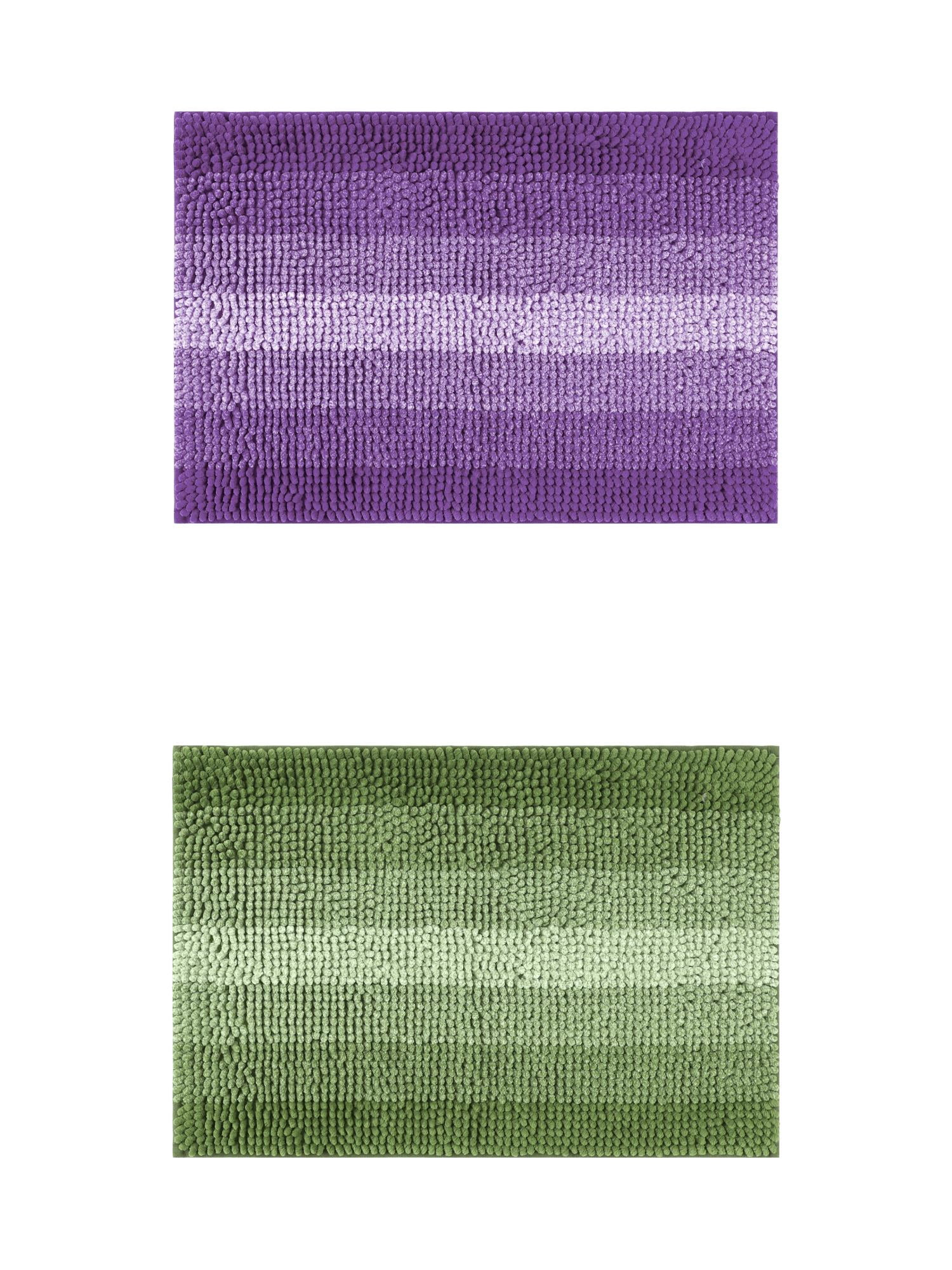 Unique Bargains 2 Pcs Striped Mats Non-Slip Bath Carpet Green/Purple 20" x 32"