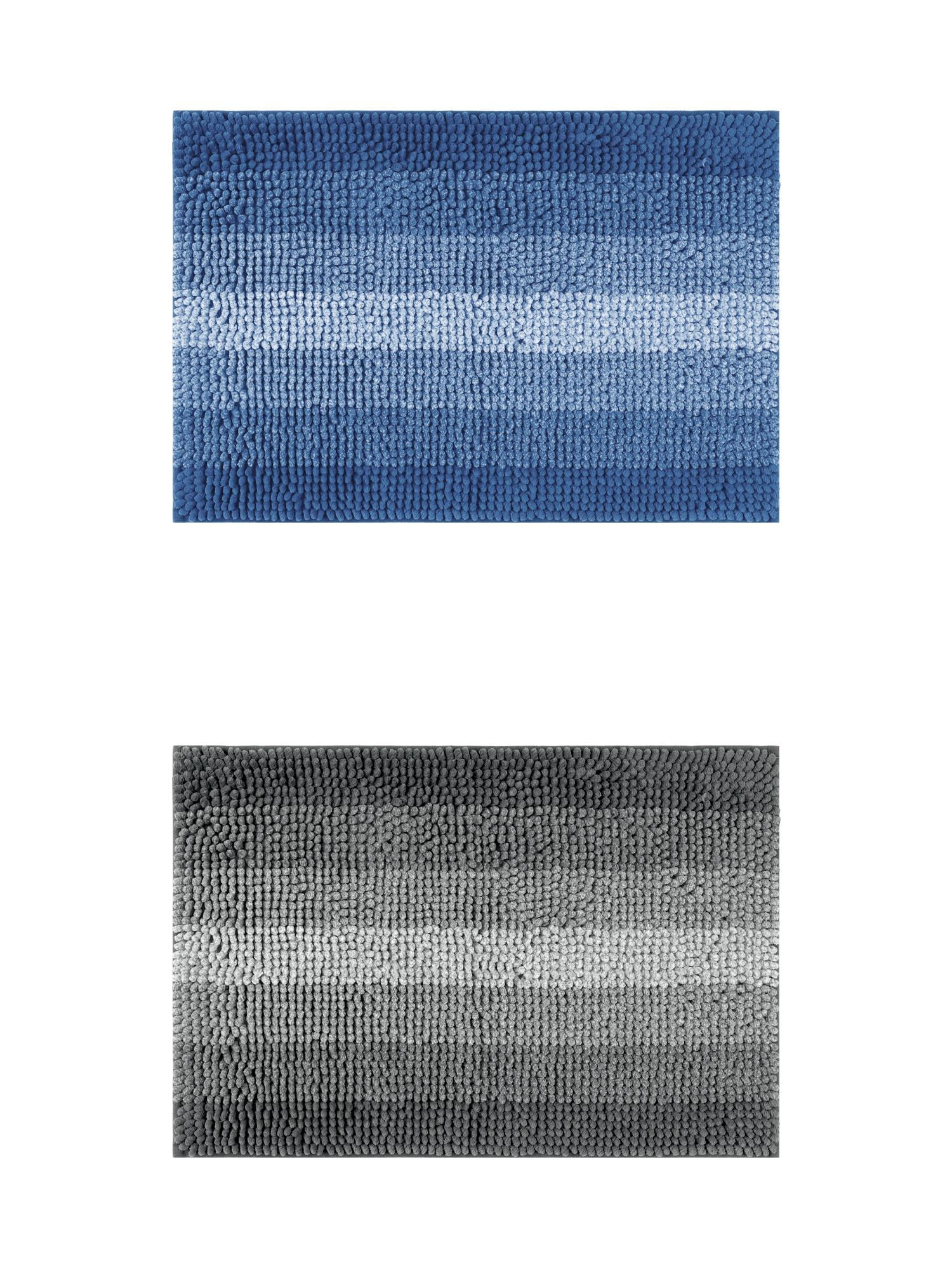 Unique Bargains 2 Pcs Striped Mats Non-Slip Bath Carpet Navy Blue/Black 20" x 32"
