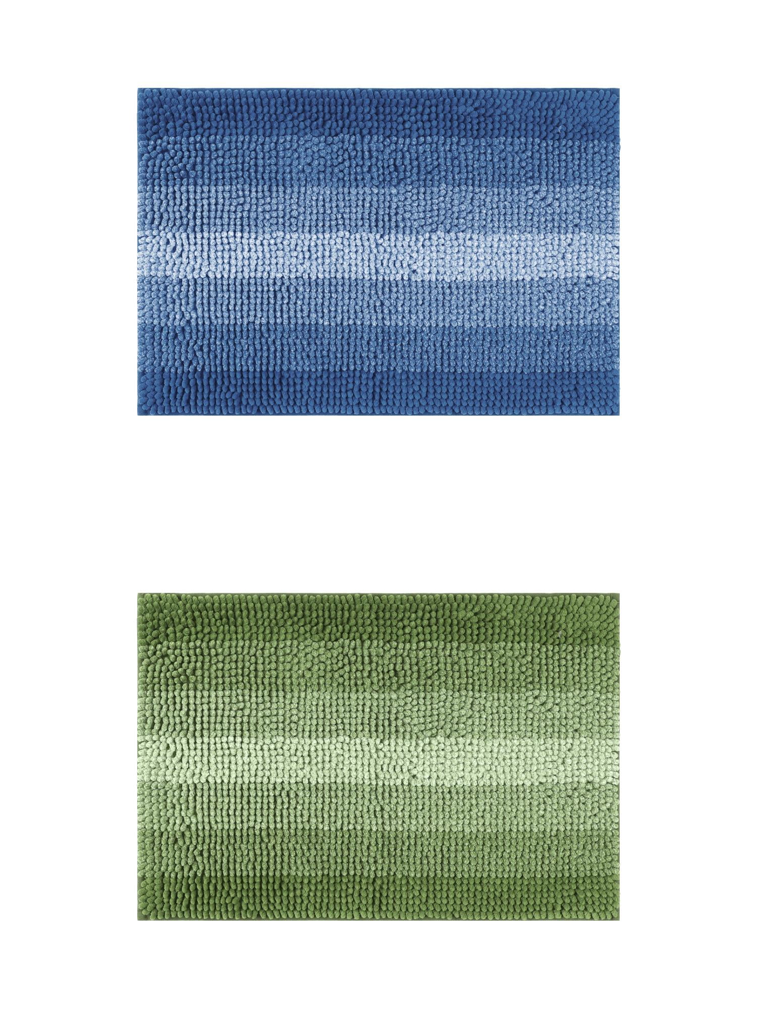 Unique Bargains 2 Pcs Striped Mats Non-Slip Bath Carpet Navy Blue/Green 16" x 24"