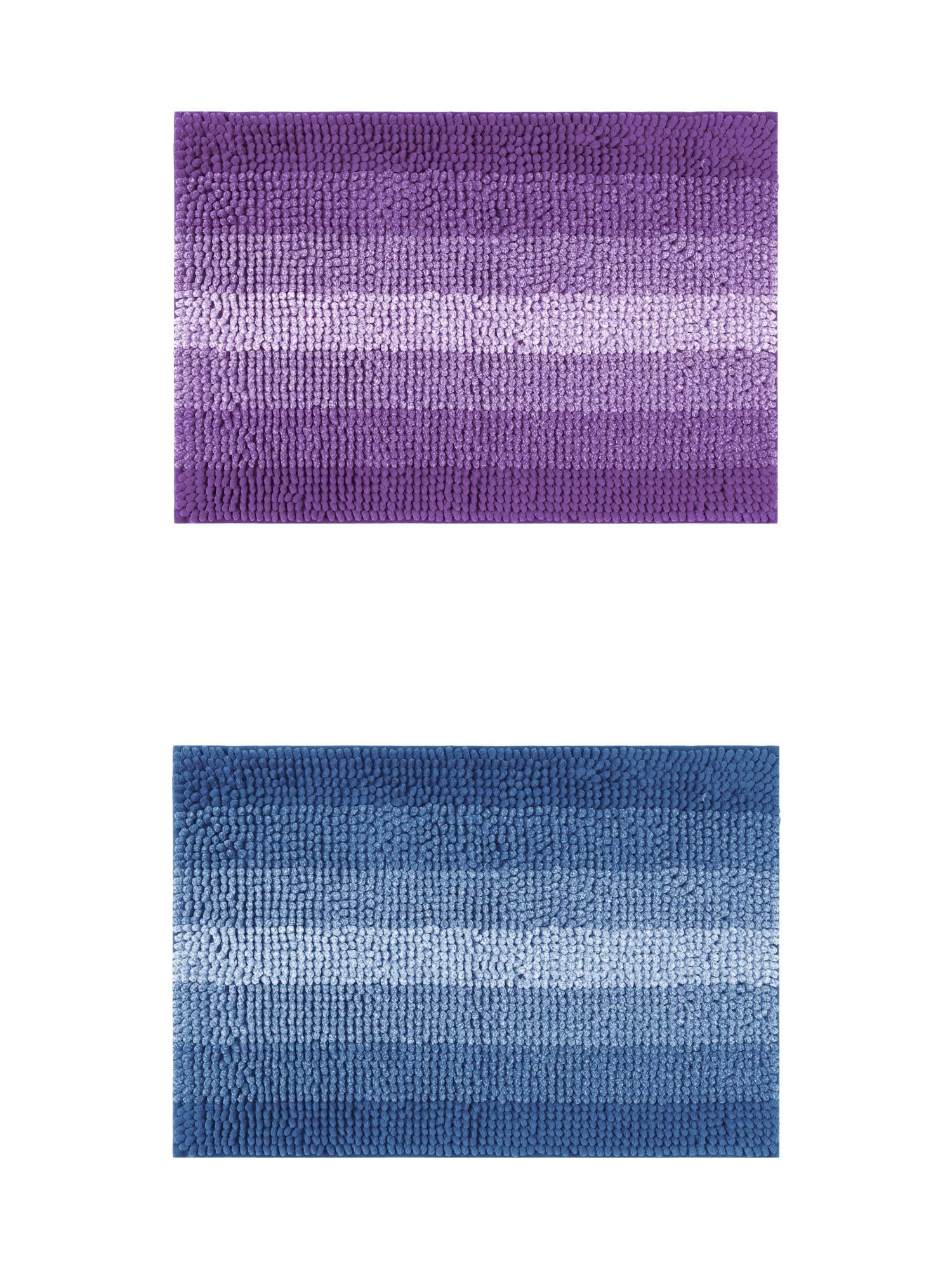 Unique Bargains 2 Pcs Striped Mats Non-Slip Bath Carpet Navy Blue/Purple 16" x 24"