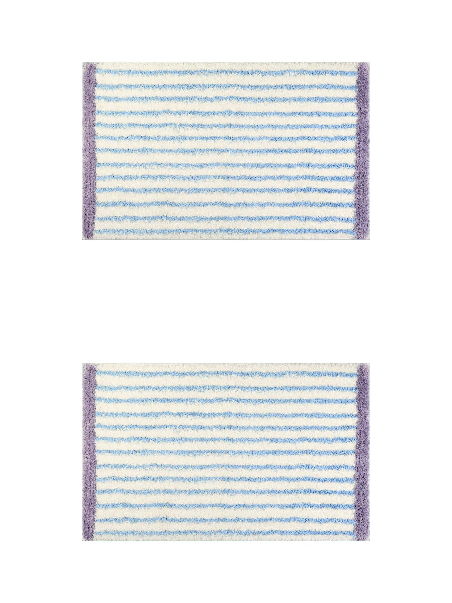 Unique Bargains 2 Pcs Striped Non-Slip Soft Bath Mats Absorbent Washable Bathmat Blue 20" x 32"