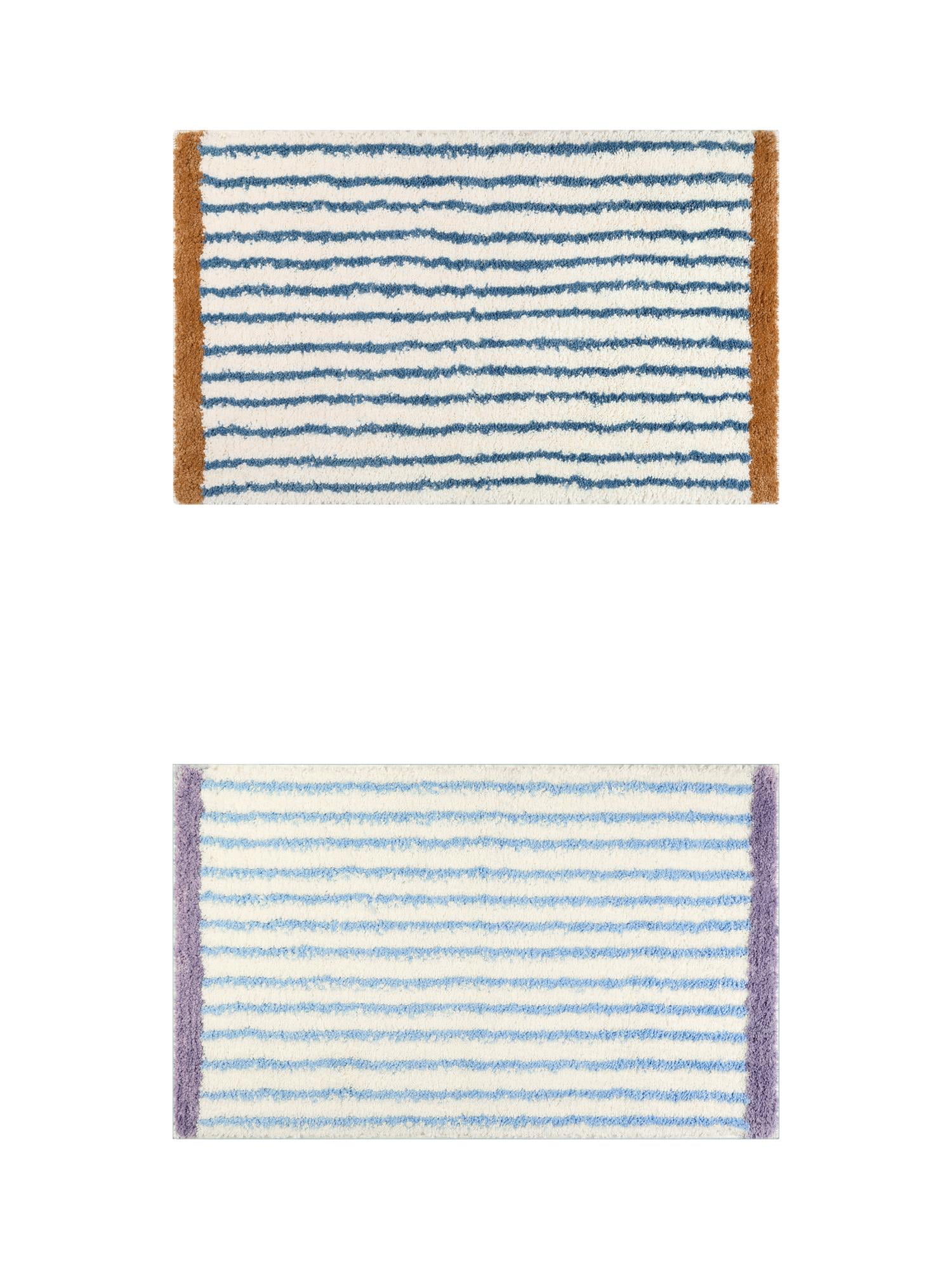 Unique Bargains 2 Pcs Striped Non-Slip Soft Bath Mats Absorbent Washable Bathmat Blue/Dark Blue 20" x 32"