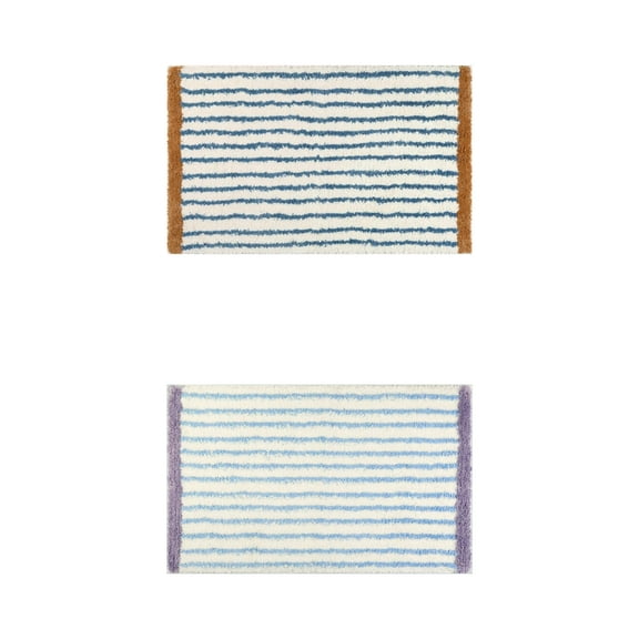 Unique Bargains 2 Pcs Striped Non-Slip Soft Bath Mats Absorbent Washable Bathmat Blue/Dark Blue 20" x 32"
