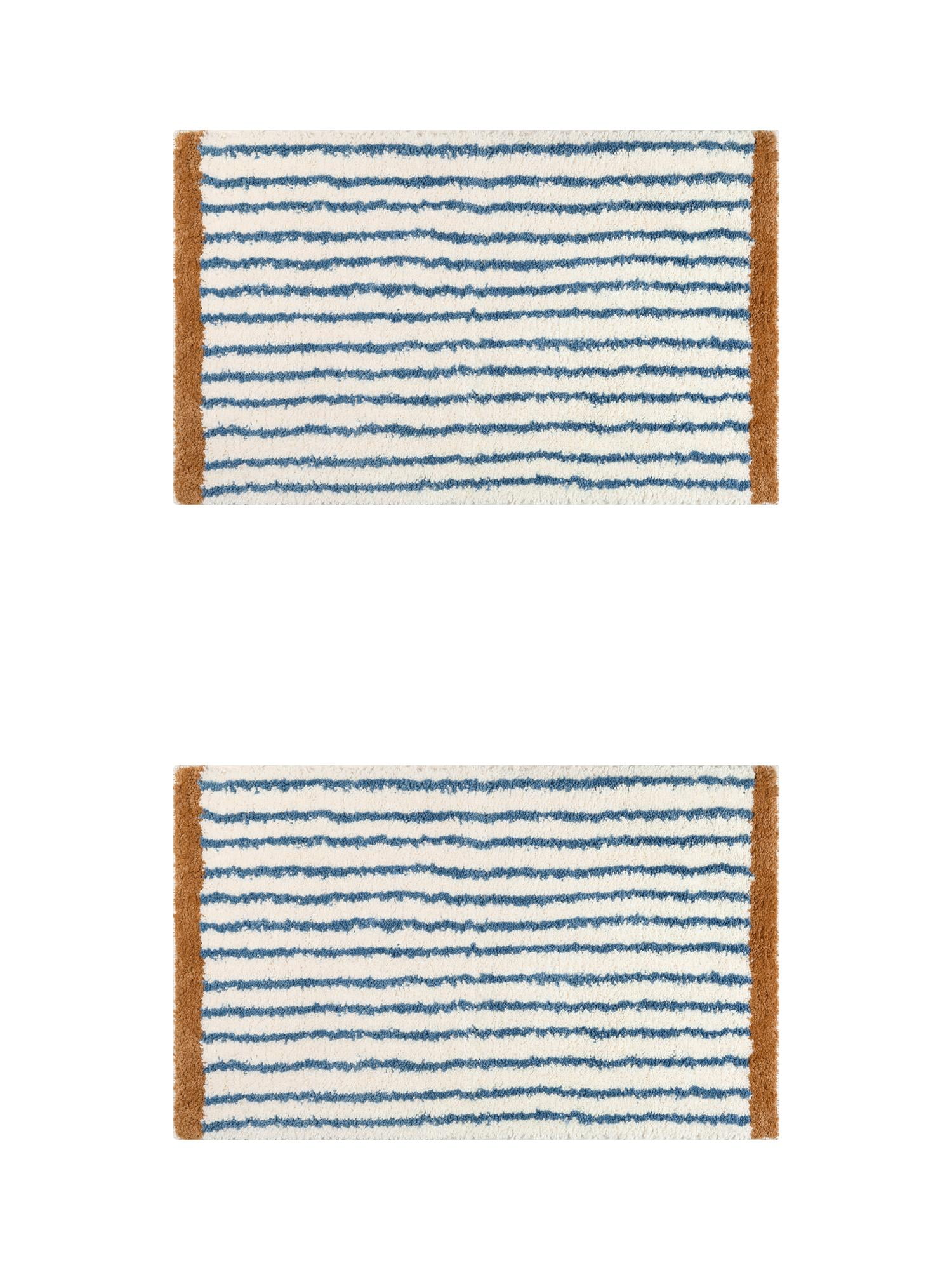 Unique Bargains 2 Pcs Striped Non-Slip Soft Bath Mats Absorbent Washable Bathmat Dark Blue 16" x 24"
