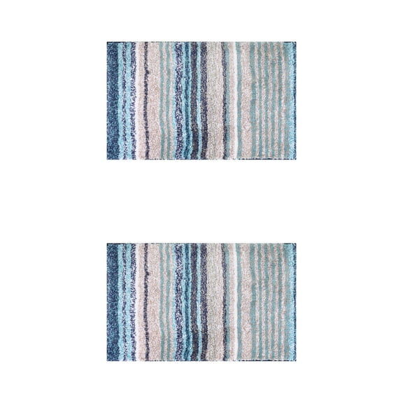 Unique Bargains 2 Pcs Striped Room Mat Quick Dry Rugs Blue 20" x 32"