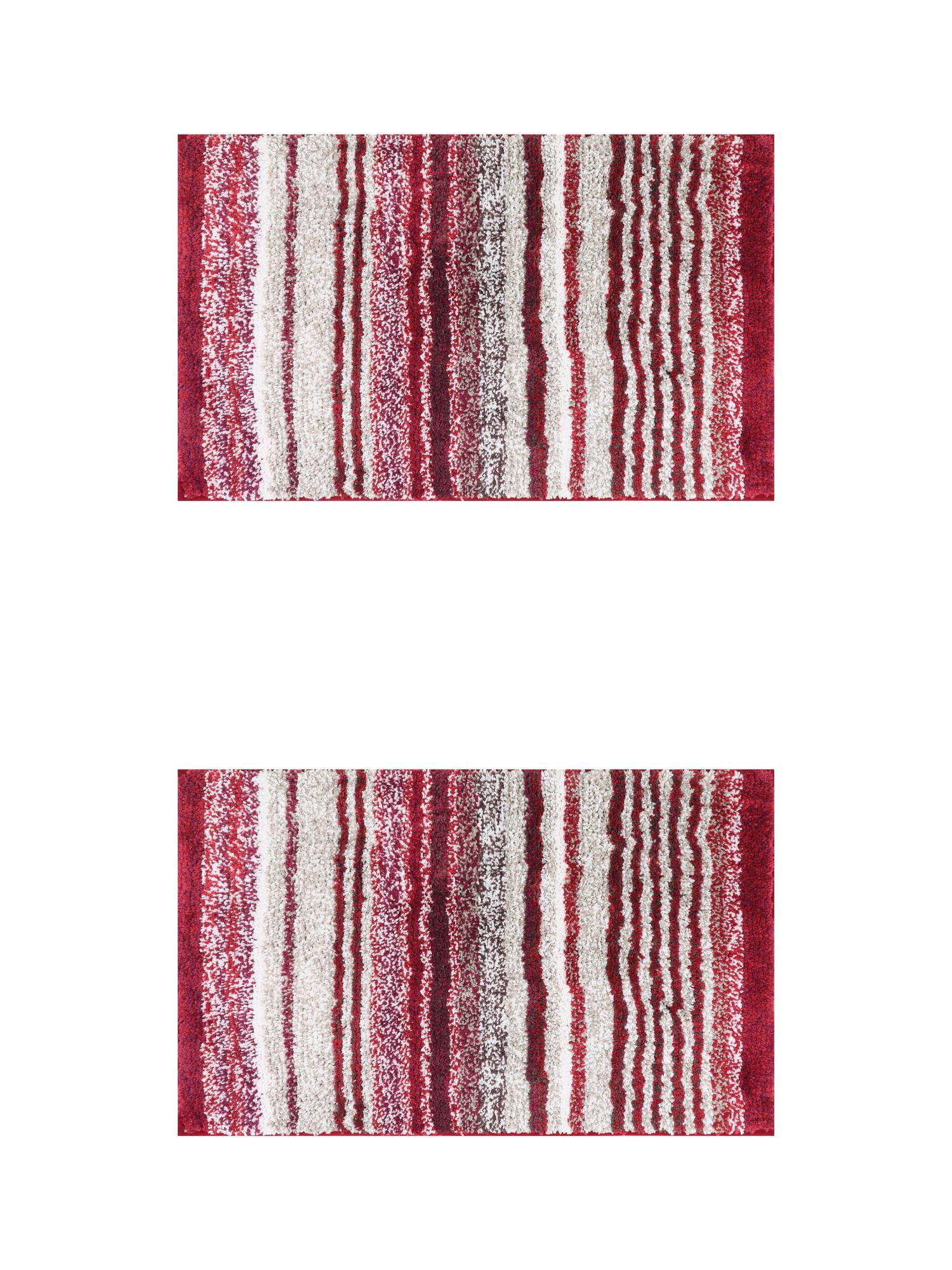 Unique Bargains 2 Pcs Striped Room Mat Quick Dry Rugs Red 20" x 32"