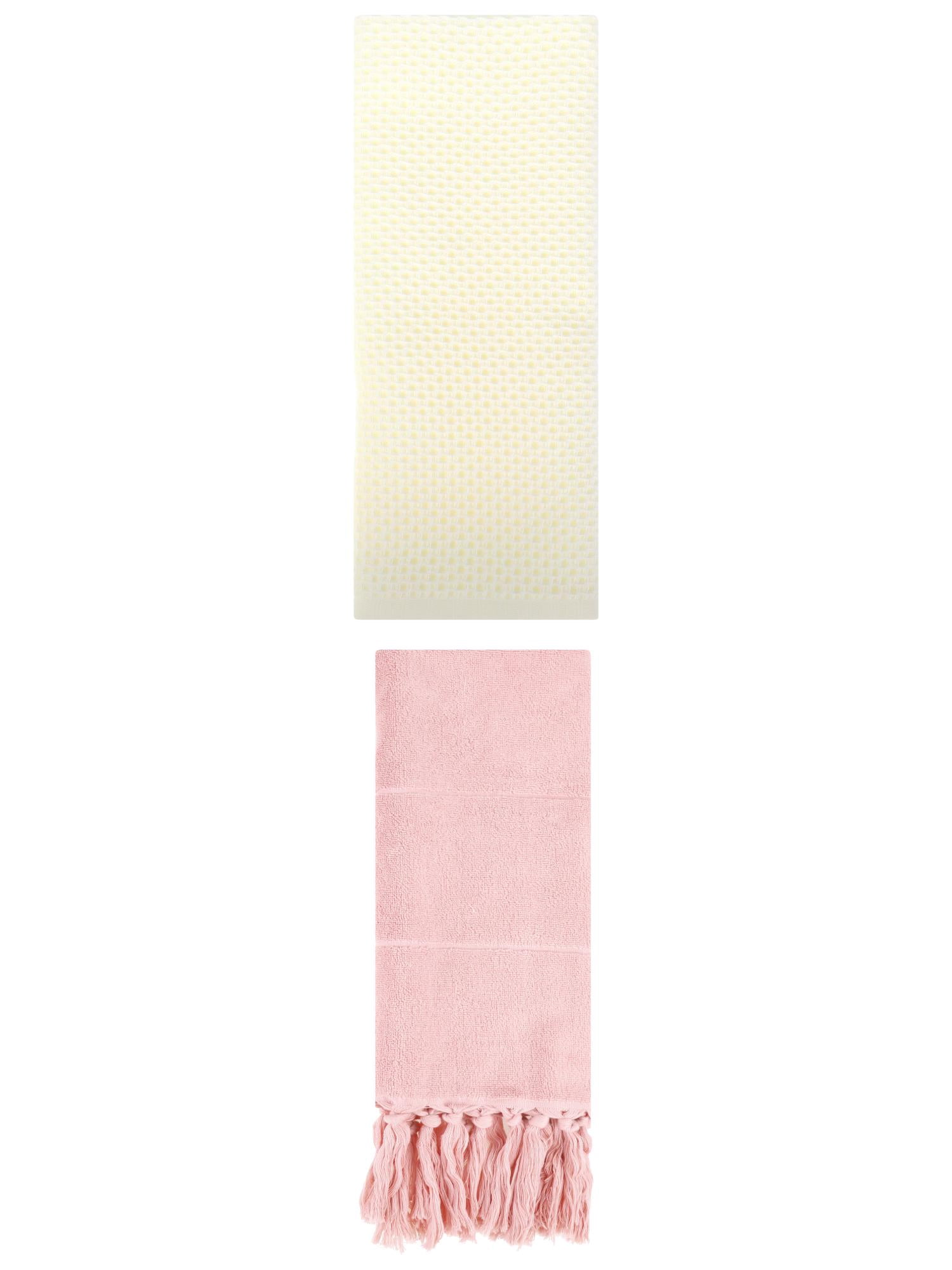 Unique Bargains 2 Pcs Tassels and Waffle Hand Towel Pink/Beige 14"x30"/13"x30"