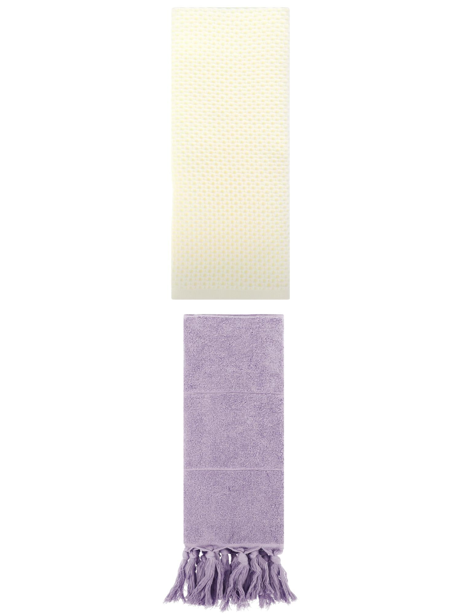 Unique Bargains 2 Pcs Tassels and Waffle Hand Towel Purple/Beige 14"x30"/13"x30"