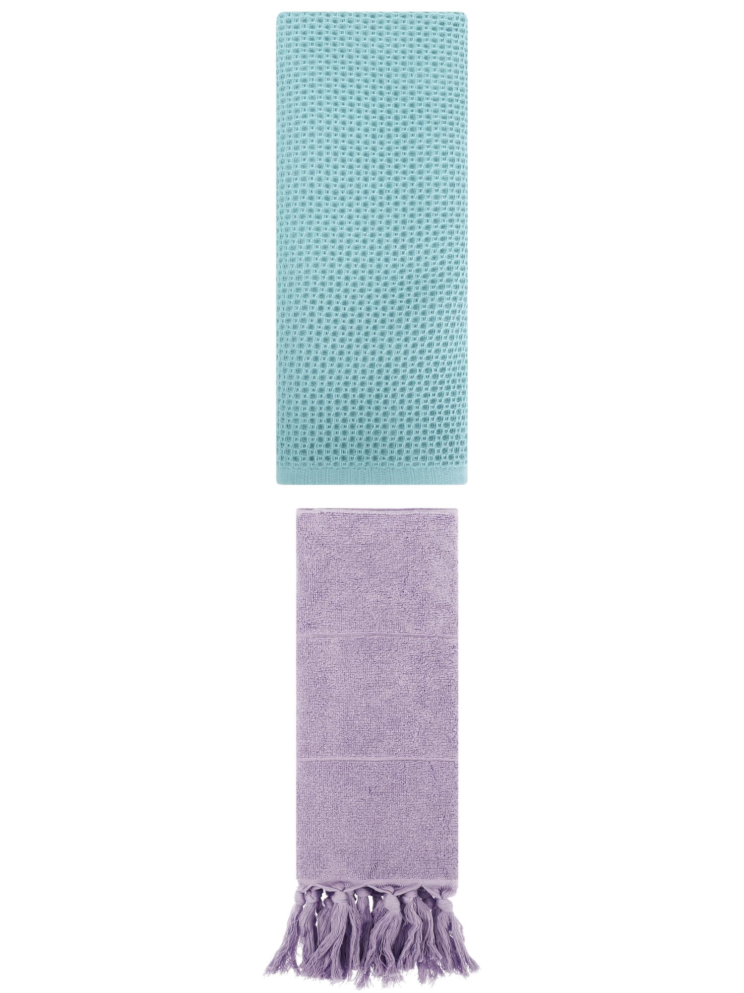 Unique Bargains 2 Pcs Tassels and Waffle Hand Towel Purple/Light Blue 14"x30"/13"x30"