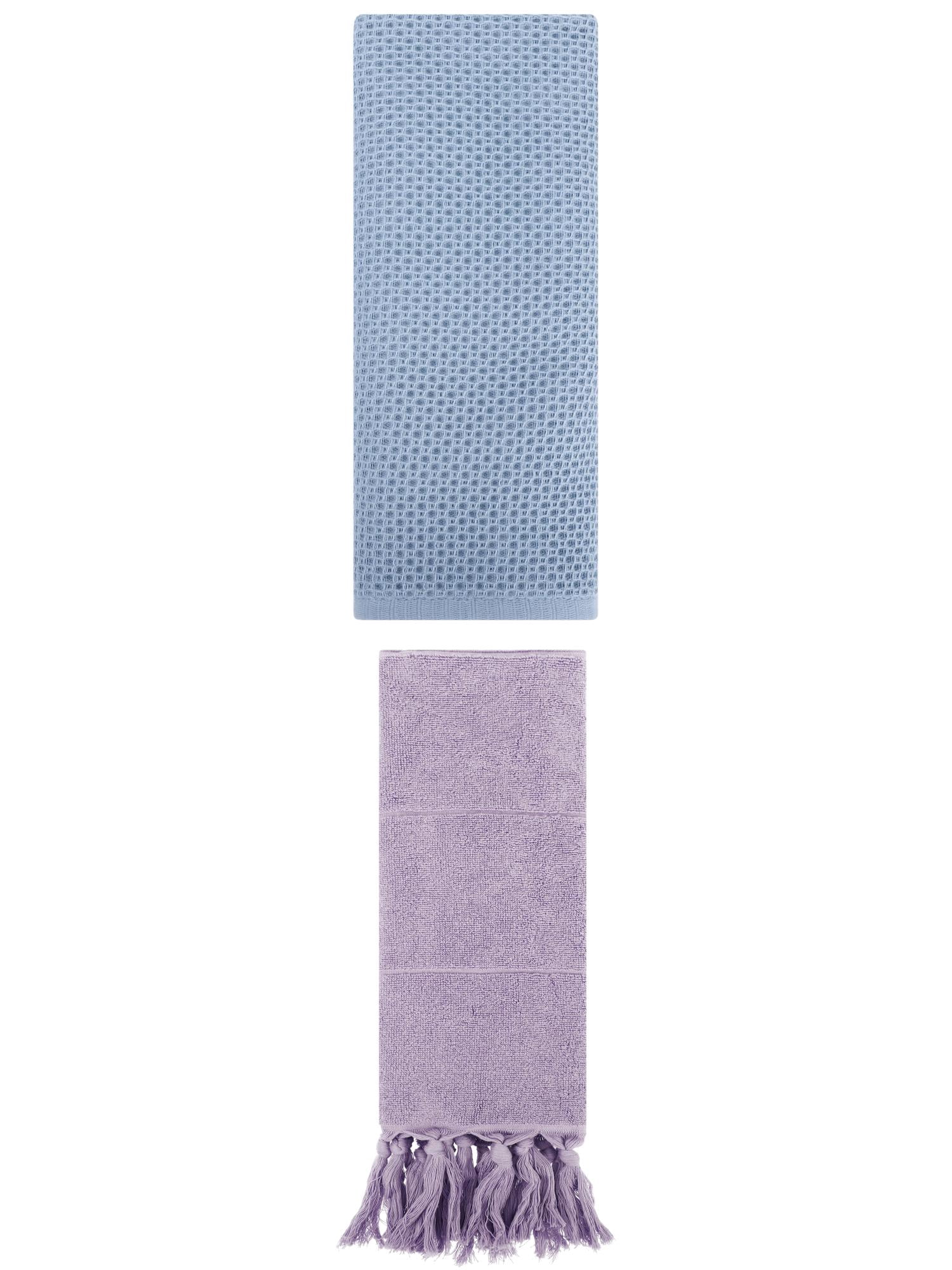Unique Bargains 2 Pcs Tassels and Waffle Hand Towel Purple/Steel Blue 14"x30"/13"x30"