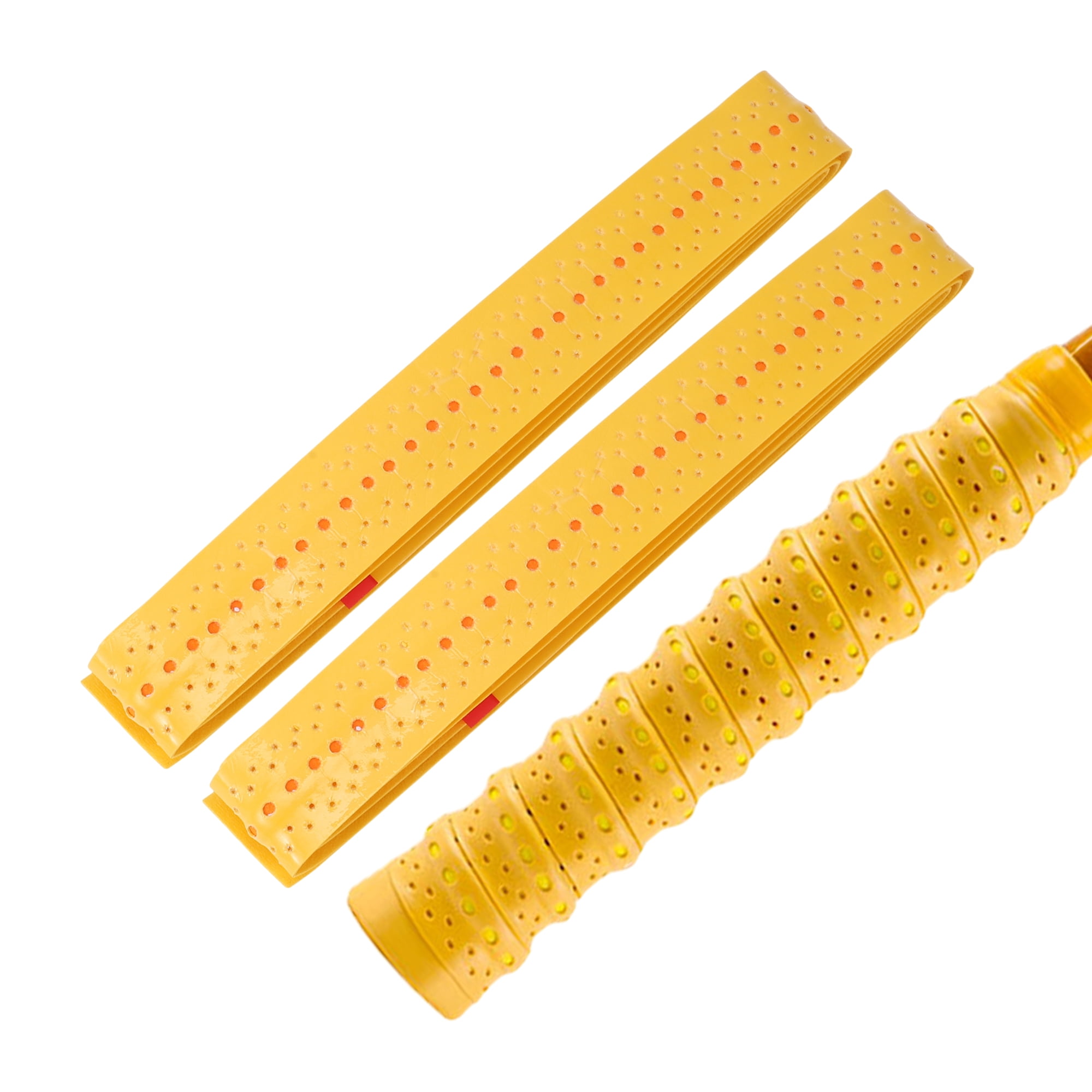 Unique Bargains 2 Pcs Tennis Racket Grip Tape Dry Overgrip Tape Yellow Orange