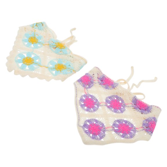 Unique Bargains 2 Pcs Triangle Bandana Blossom Knitted Turban Crochet Hair Scarf for Women Beige