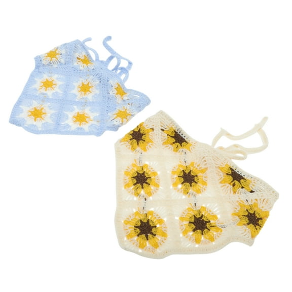 Unique Bargains 2 Pcs Triangle Bandana Flowers Knitted Turban Crochet Hair Scarf for Women Beige