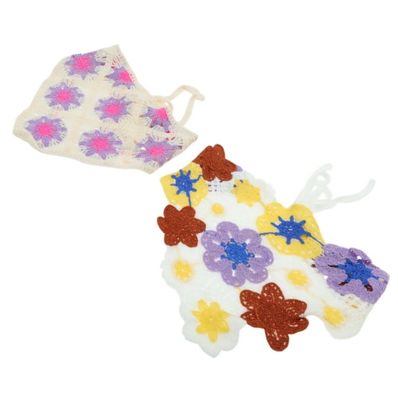 Unique Bargains 2 Pcs Triangle Bandana Knitted Turban Crochet Hair Scarf for Women Beige Red Purple Yellow