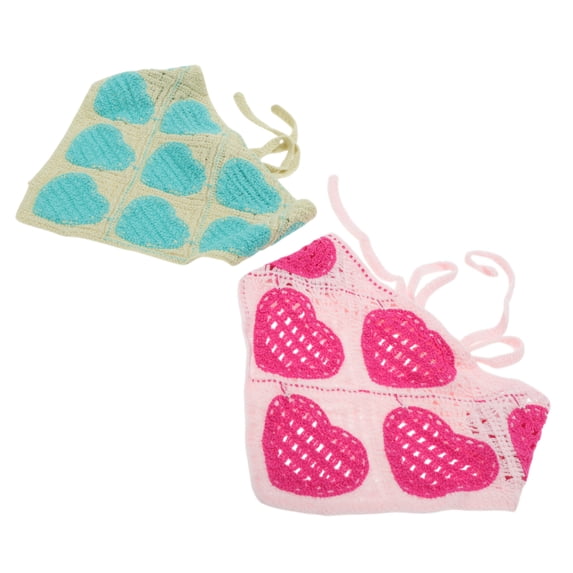 Unique Bargains 2 Pcs Triangle Bandana Knitted Turban Crochet Hair Scarf for Women Pink Light Green